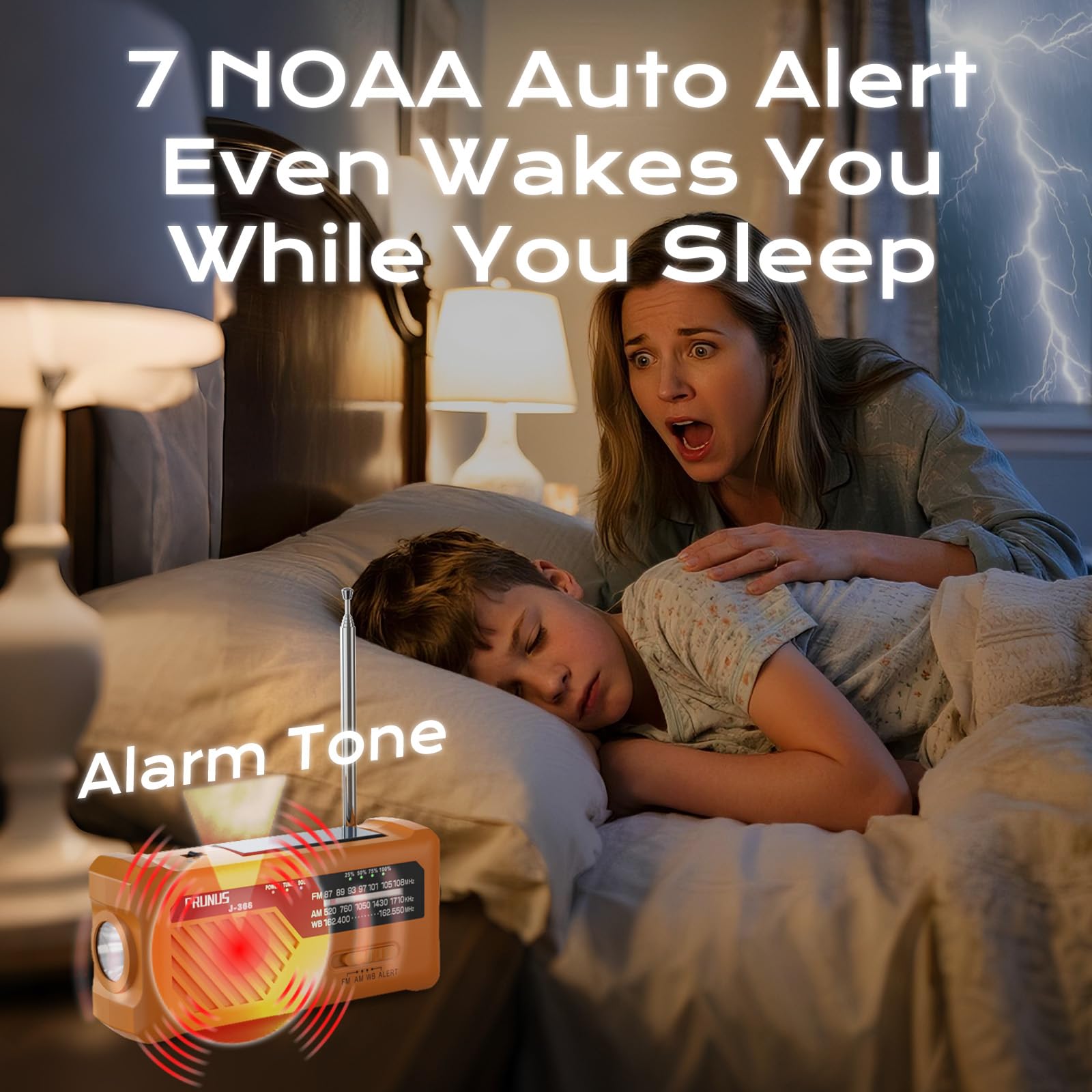 Prunus J-366 Emergency Radio- Noaa Weather Alert, 3-In-1 Charging Cables, 5-Way Power(7400Mwh/Aaa Battery/Hand Crank/Solar/Usb-C