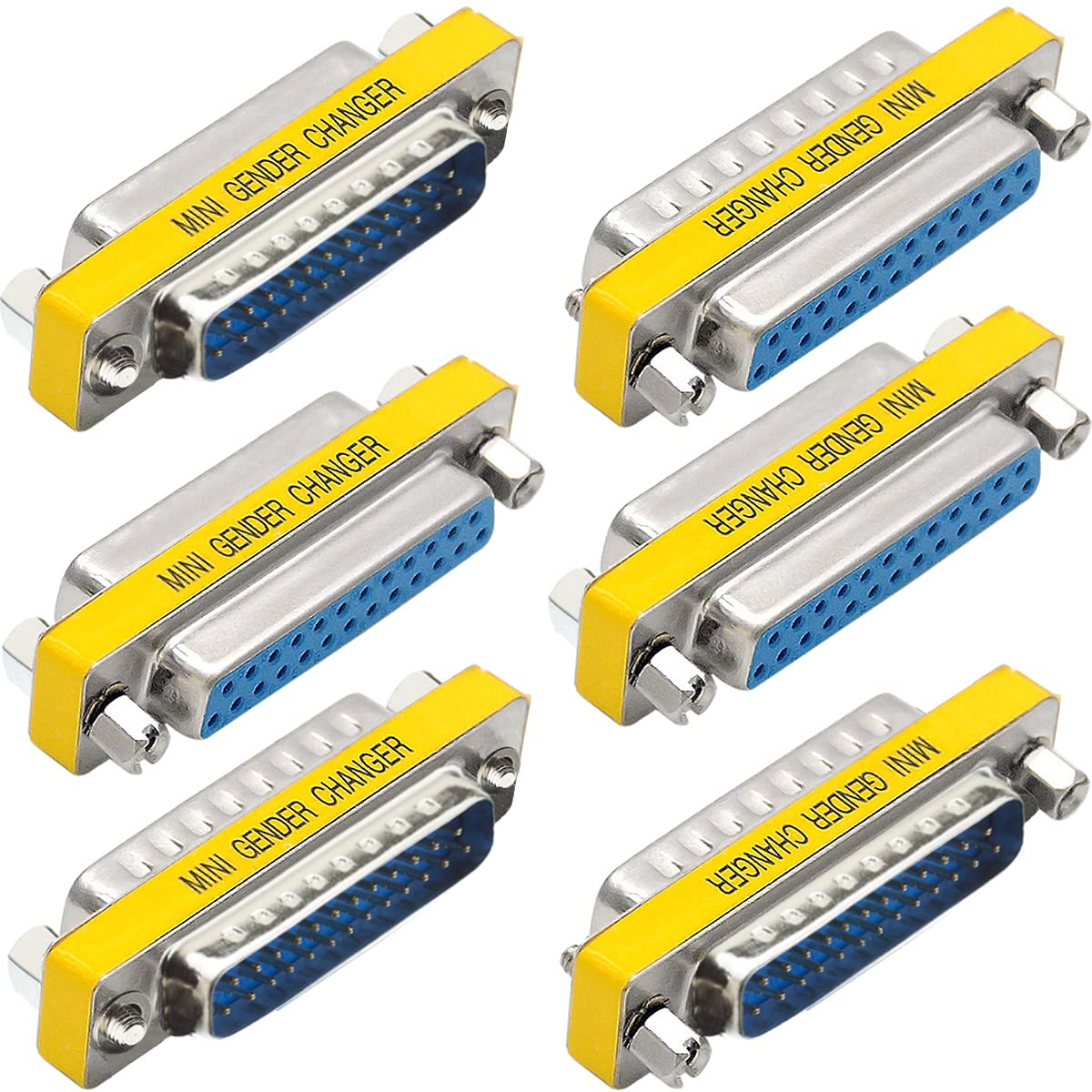 Dkardu 6 Pcs Db25 Male To Male/Female To Female, Rs232 Gender Changer, 25 Pin Data Transfer Port Adapter Connector