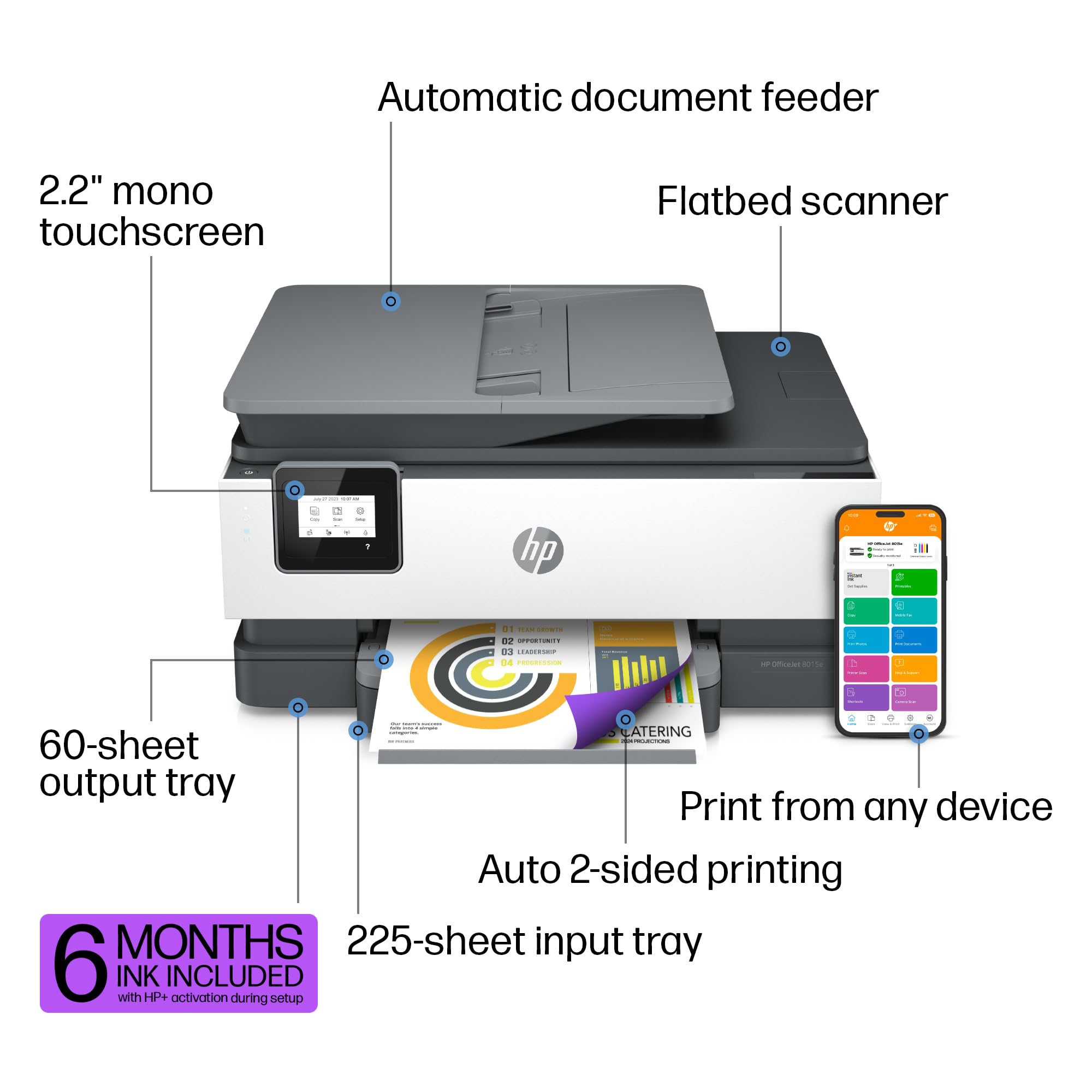 Hp Officejet 8015E Wireless Color All-In-One Printer, 6 Month Instant Ink Trial Included