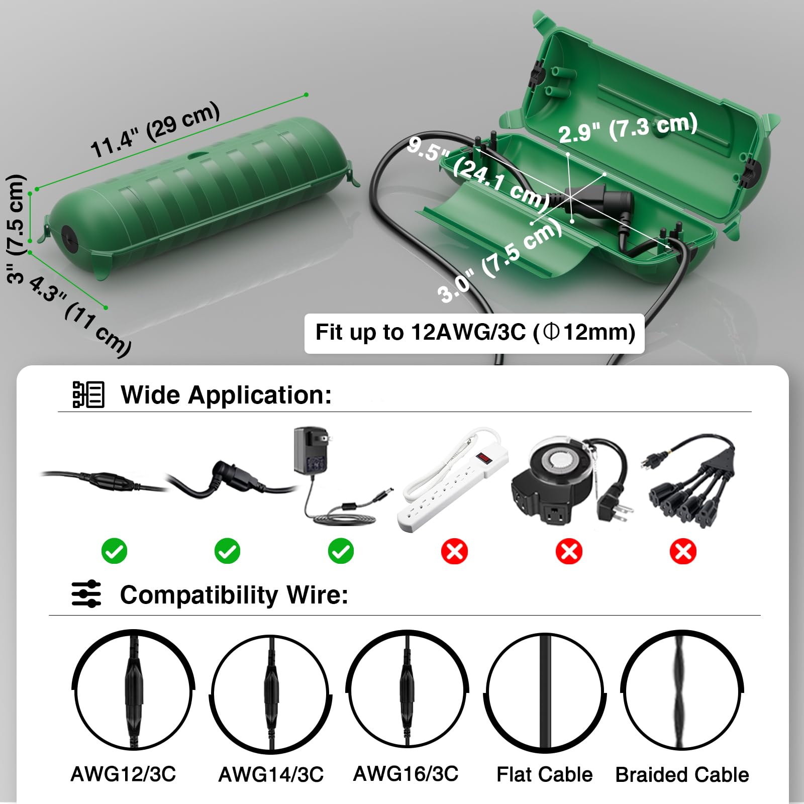 Flemoon Outdoor Extension Cord Safety Cover With Large Housing And Ip44 Waterproof Seal, Weatherproof Electrical Box For Outdoor