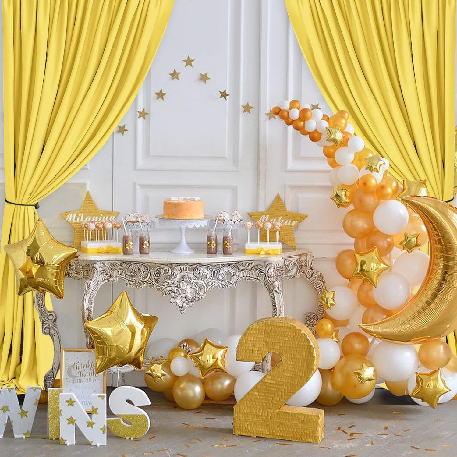 Hiasan Yellow Backdrop Curtains For Parties, Polyester Photography Backdrop Drapes For Family Gatherings, Wedding Decorations, 5