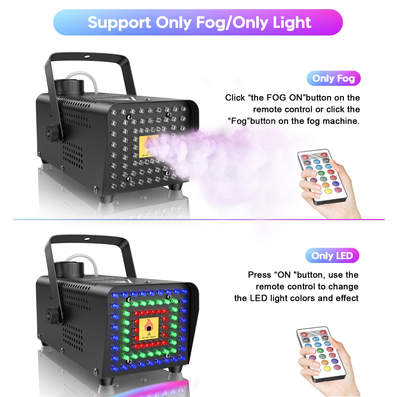 Fansteck Fog Machine, Smoke Machine With 72 Led Lights Effect, 500W And 2000Cfm Fog With Wireless Remote Control, Perfect For In