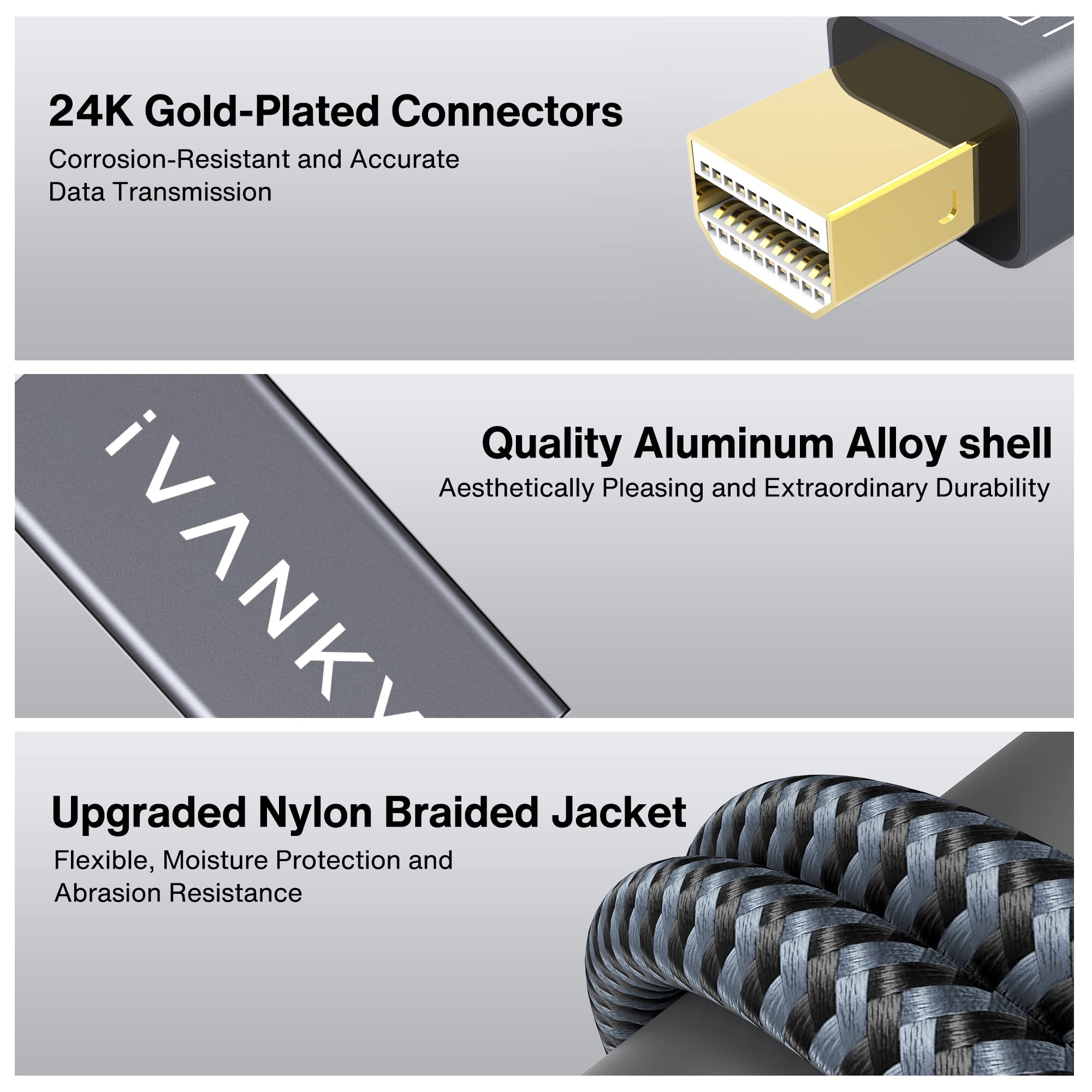 Ivanky Mini Displayport To Hdmi Adapter [2 Pack, Super Slim, Braided] Thunderbolt 1&2 To Hdmi, Mini Dp To Hdmi Adapter For Micro