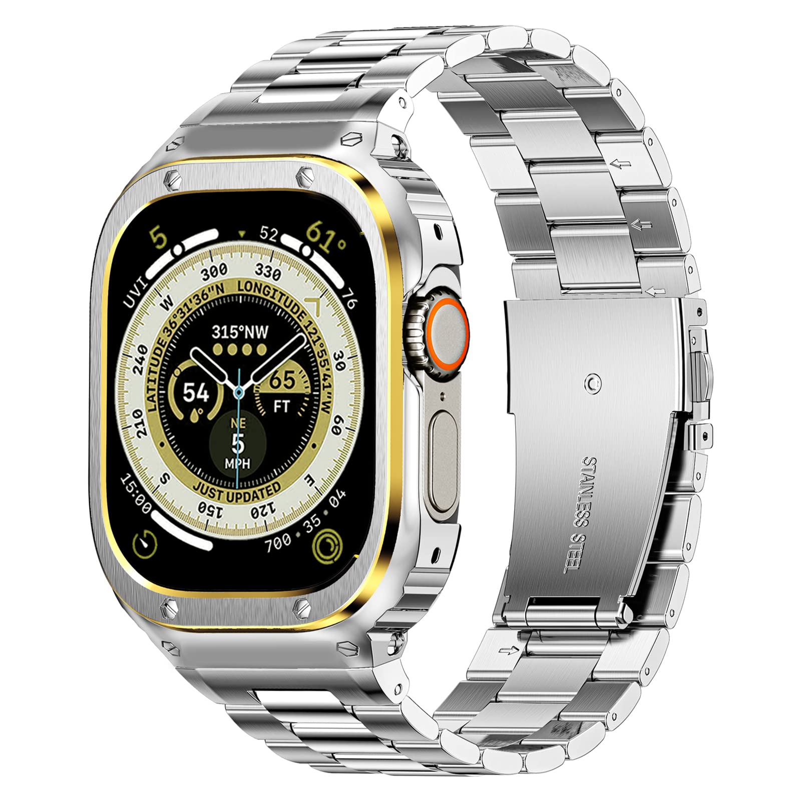 Miohhr Stainless Steel Band And Case Compatible With Apple Watch Band 49Mm, Men Metal Protective Bumper Cover For Iwatch Ultra 2