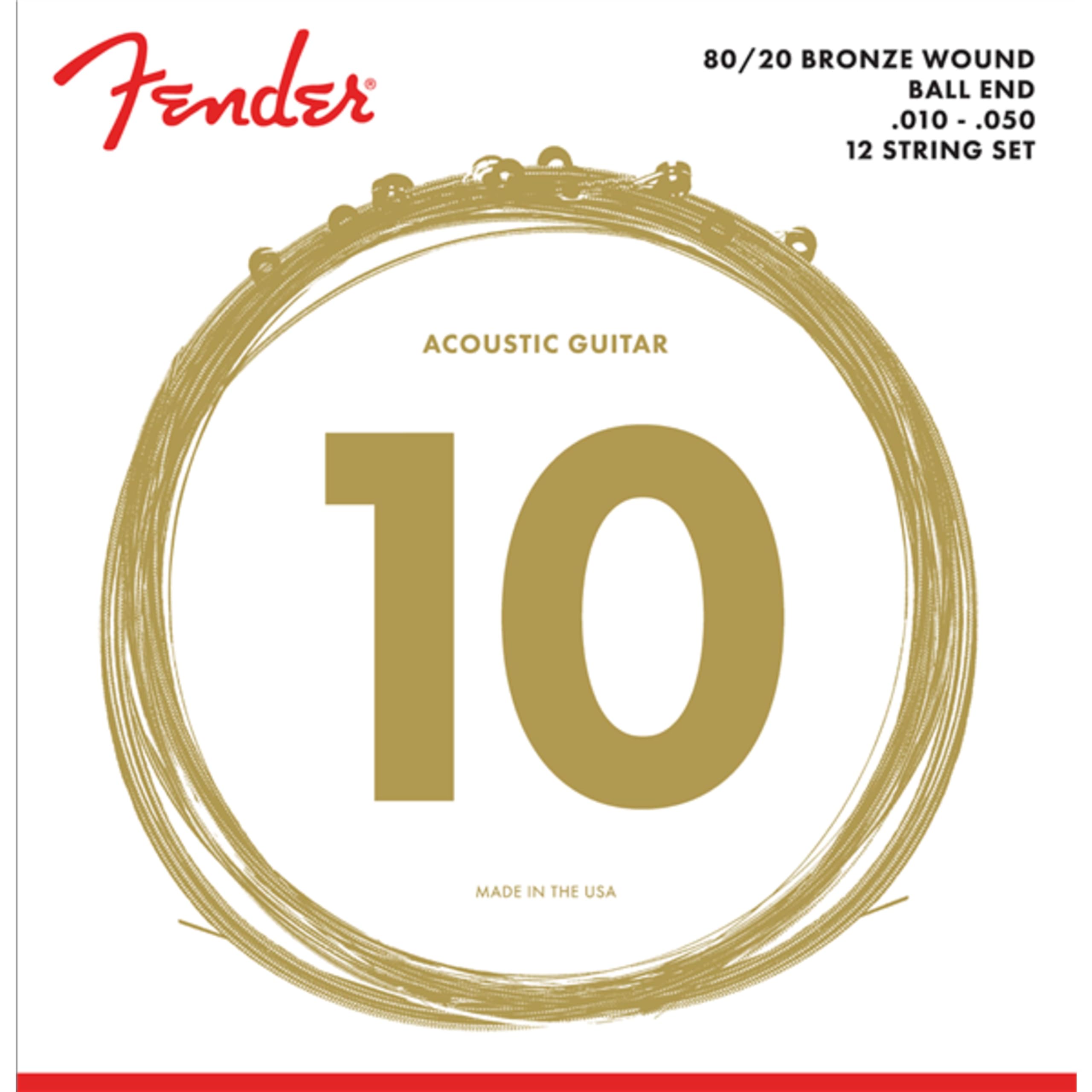 Fender 80/20 Bronze Acoustic Guitar Strings, Ball End, 70 12L 10 50