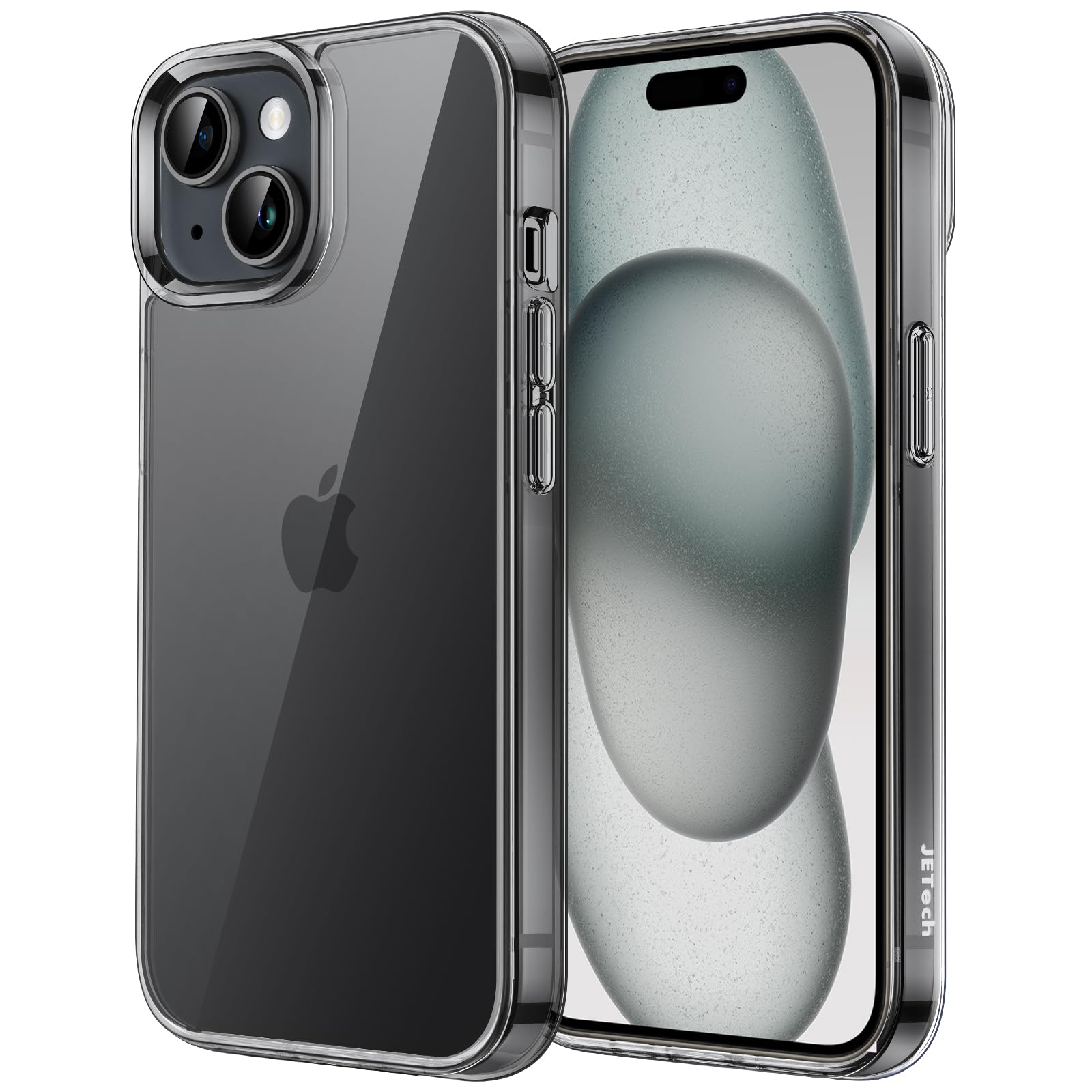 Jetech Case For Iphone 15 6.1 Inch, Non Yellowing Shockproof Phone Bumper Cover, Anti Scratch Clear Back (Black)