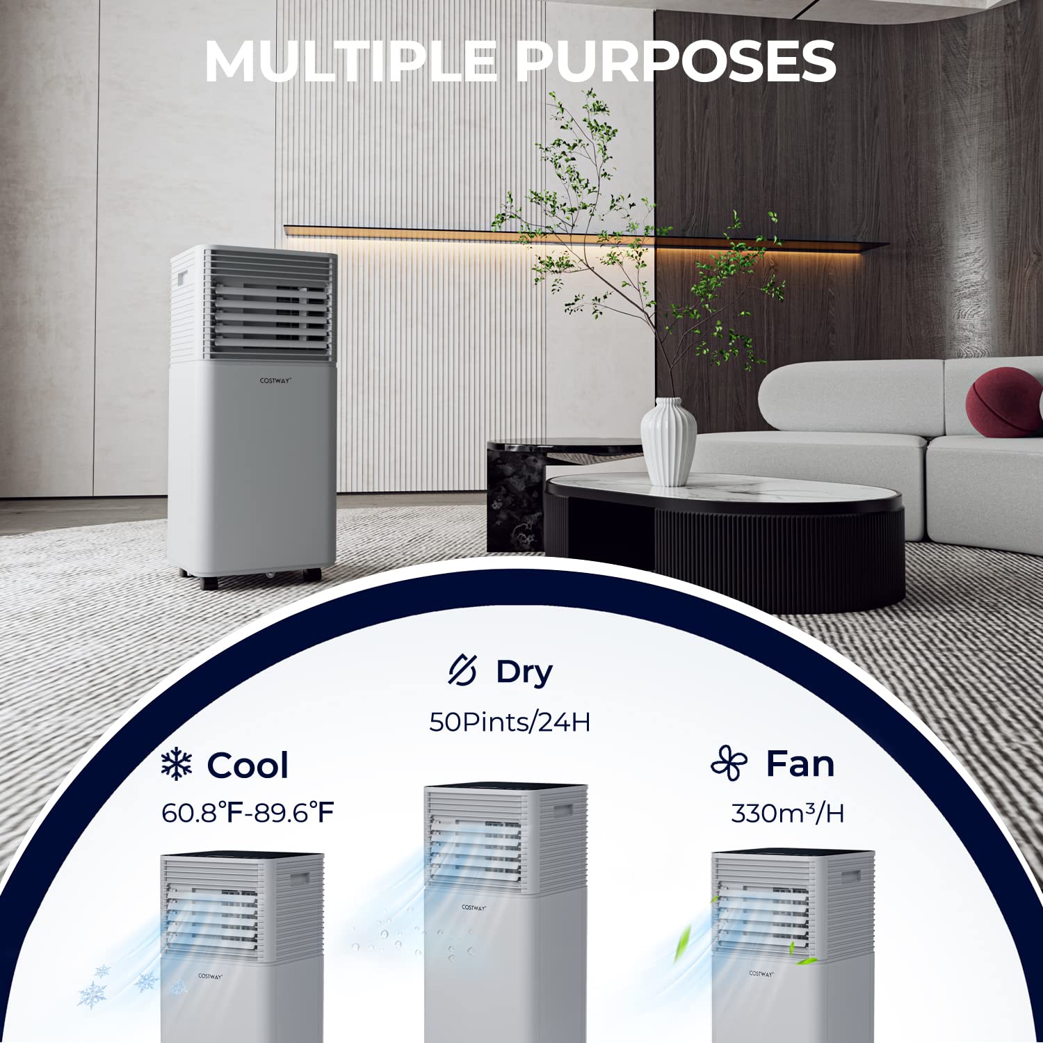 Costway Portable Air Conditioners, 10000Btu Spaces Up To 350Sq.Ft, With Remote Control, 24H Timer & Window Venting Kit, Multi Fu