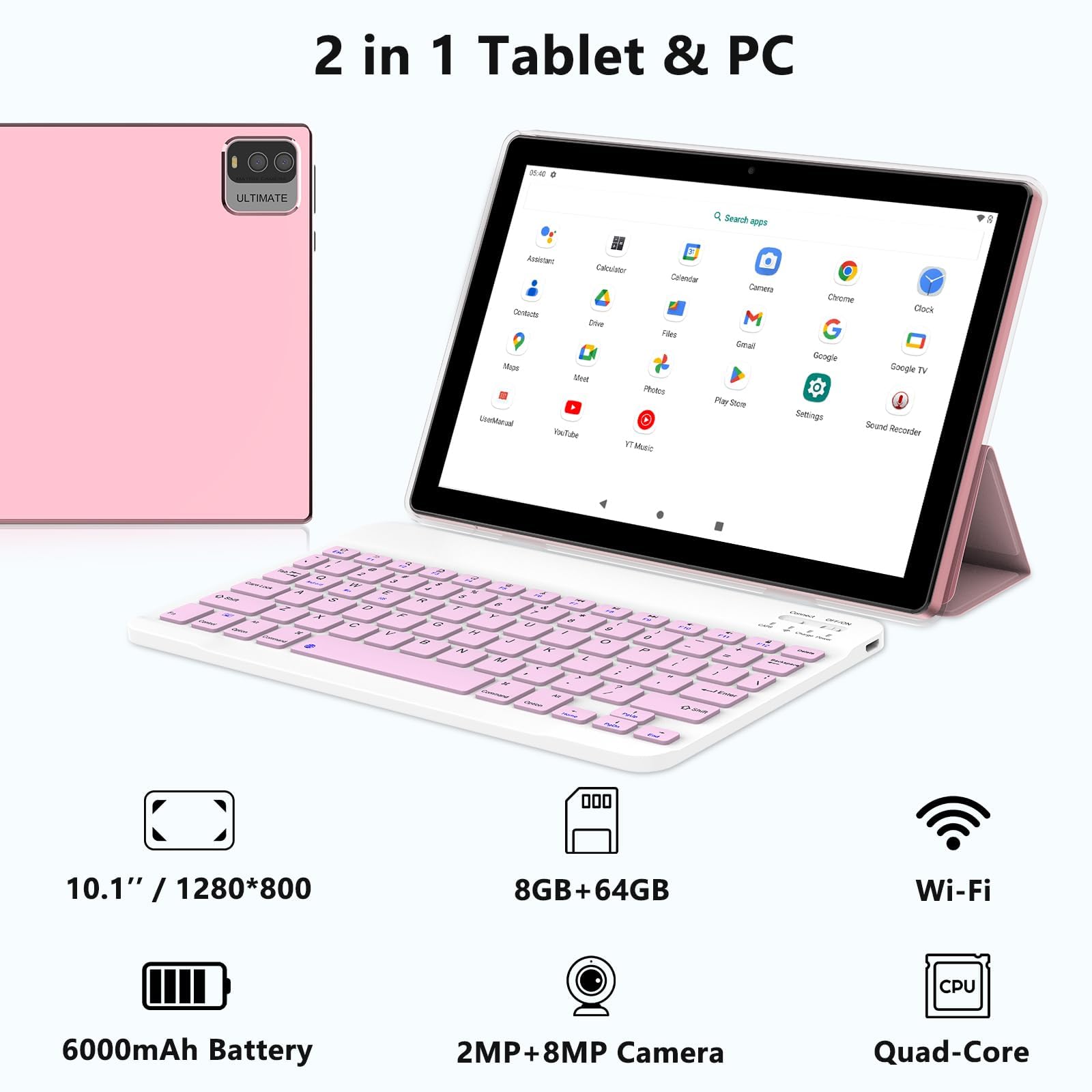 Android Tablet 2 In 1 Tablets 10 Inch, Tablet With Keyboard Mouse Case Protective Film Stylus Android 13.0 Tableta Computer Set