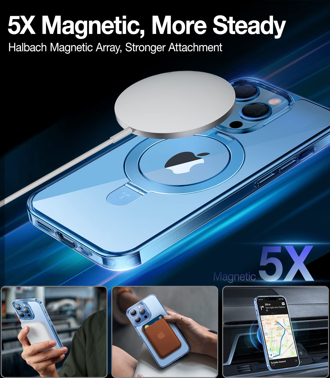 Torras Magnetic For Iphone 13 Pro Max Case [Compatible With Magsafe] With Stand [Never Yellow] [Mil Grade Drop Protection] Hard