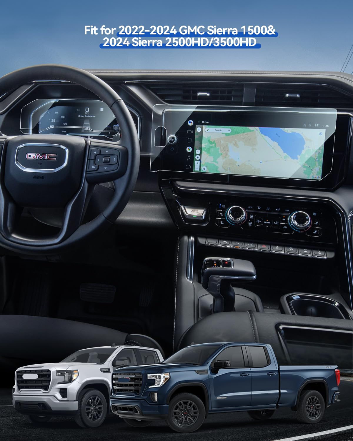 Lantu Sierra 1500 Accessories For 2022 2024 Gmc Sierra 1500& 2024 Sierra 2500Hd 3500Hd 13.4 Navigation Screen Protector + 12.3 D