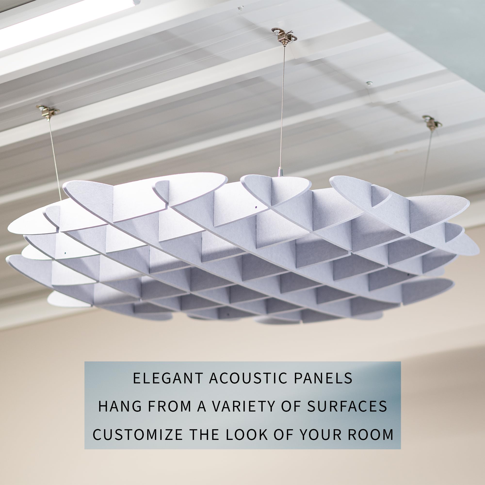 Vivo Acoustic Ceiling Waffle Panel, Hexagonal Hanging Sound Absorber, Modern Noise Reduction Chandelier, Light Gray, Pp Cw01G