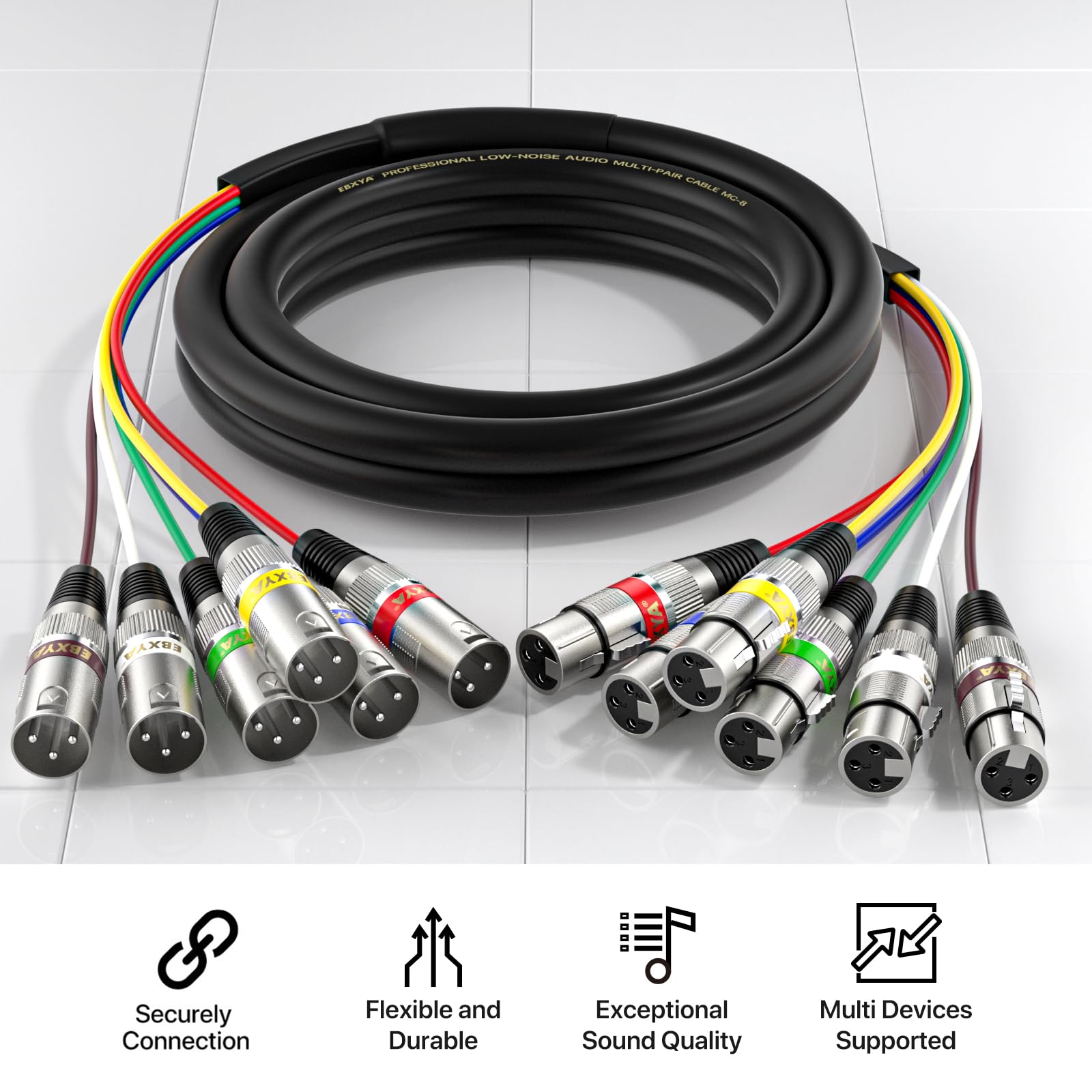 Ebxya 6 Channel Colored Xlr Snake Cables 3 Feet   Shielded Audio Frequency Control Cable Snake, 2 Packs