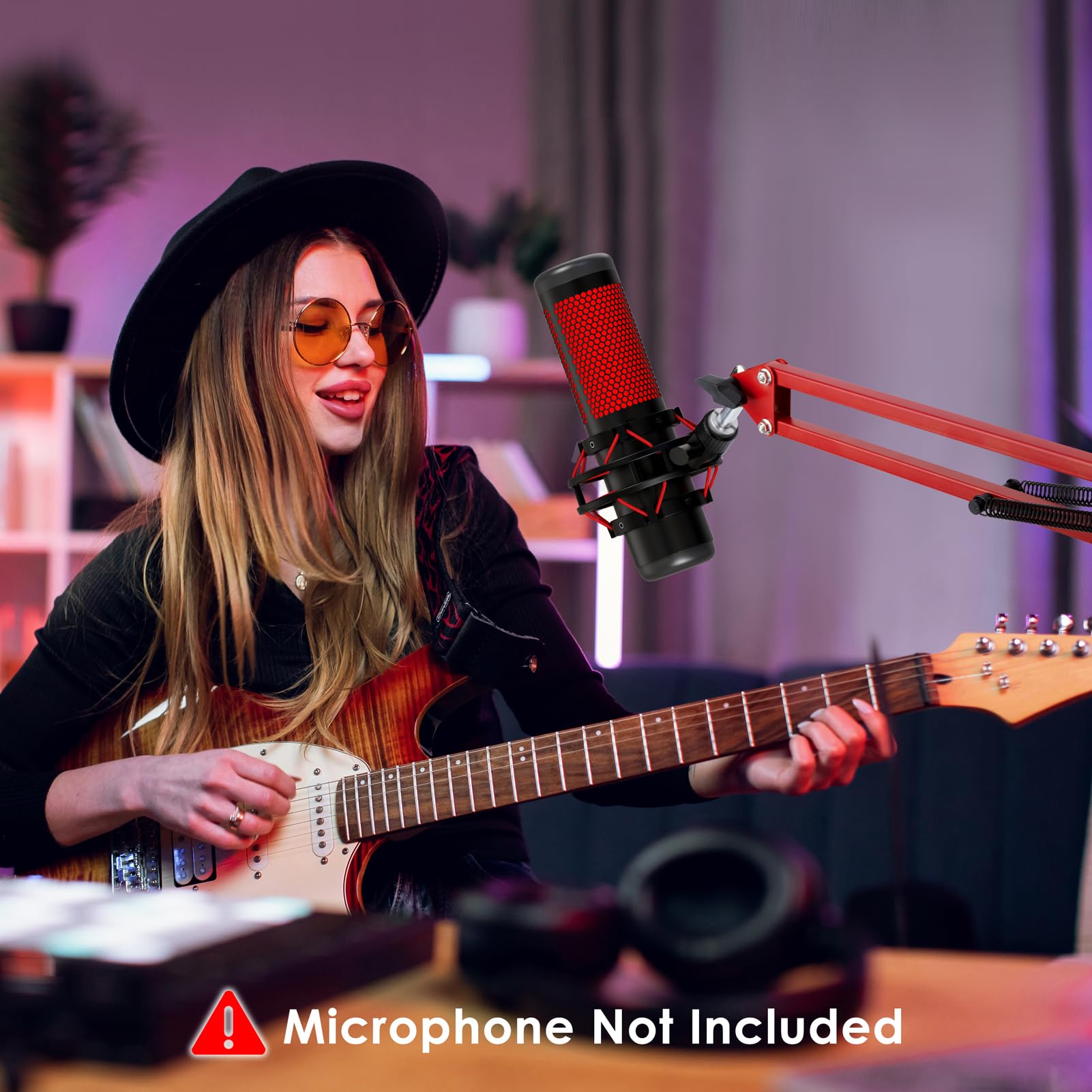 Red Mic Arm Compatible With Hyperx Quadcast S   Premium Quadcast S Microphone Boom Arm For Gaming, Streaming By Youshares