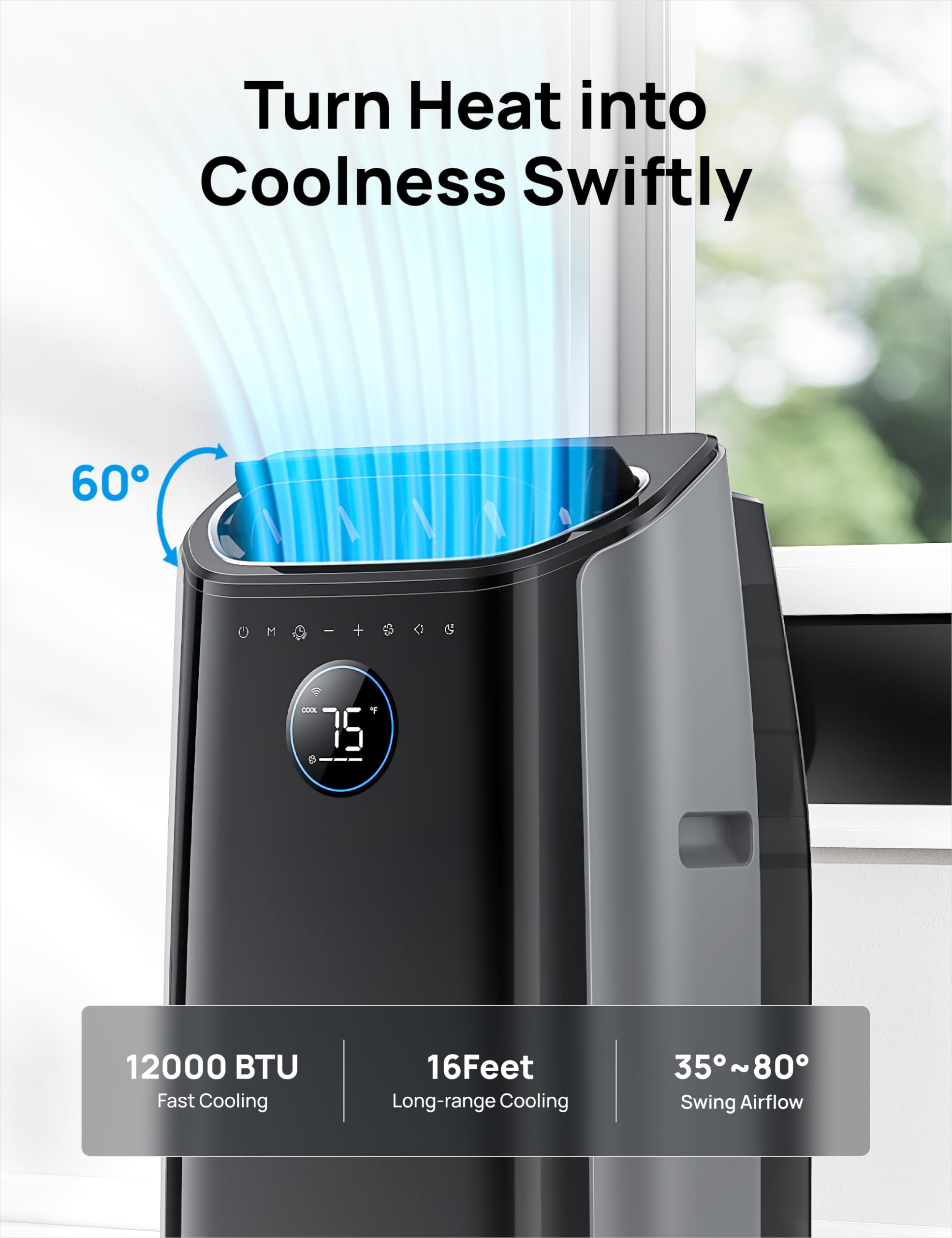 Dreo Portable Air Conditioners, 12,000 Btu Ac Unit For Bedroom With Drainage Free Cooling, 46Db Quiet, App/Voice/Remote, 24H Tim