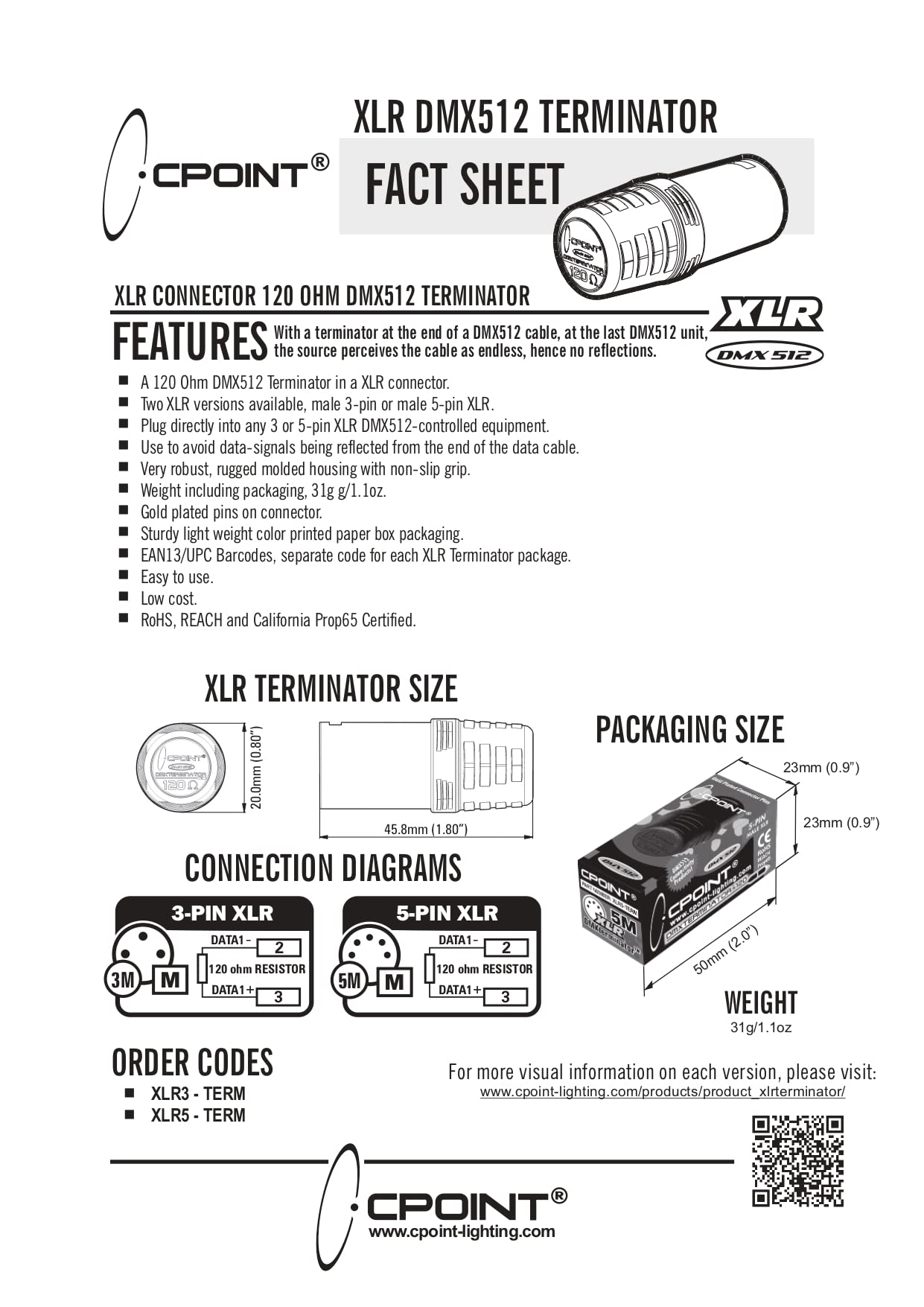 Sirs E 2 Pack   Cpoint Dmxterminator Xlr 5 Pin Dmx Terminator 120 Ohm Xlr5 Term