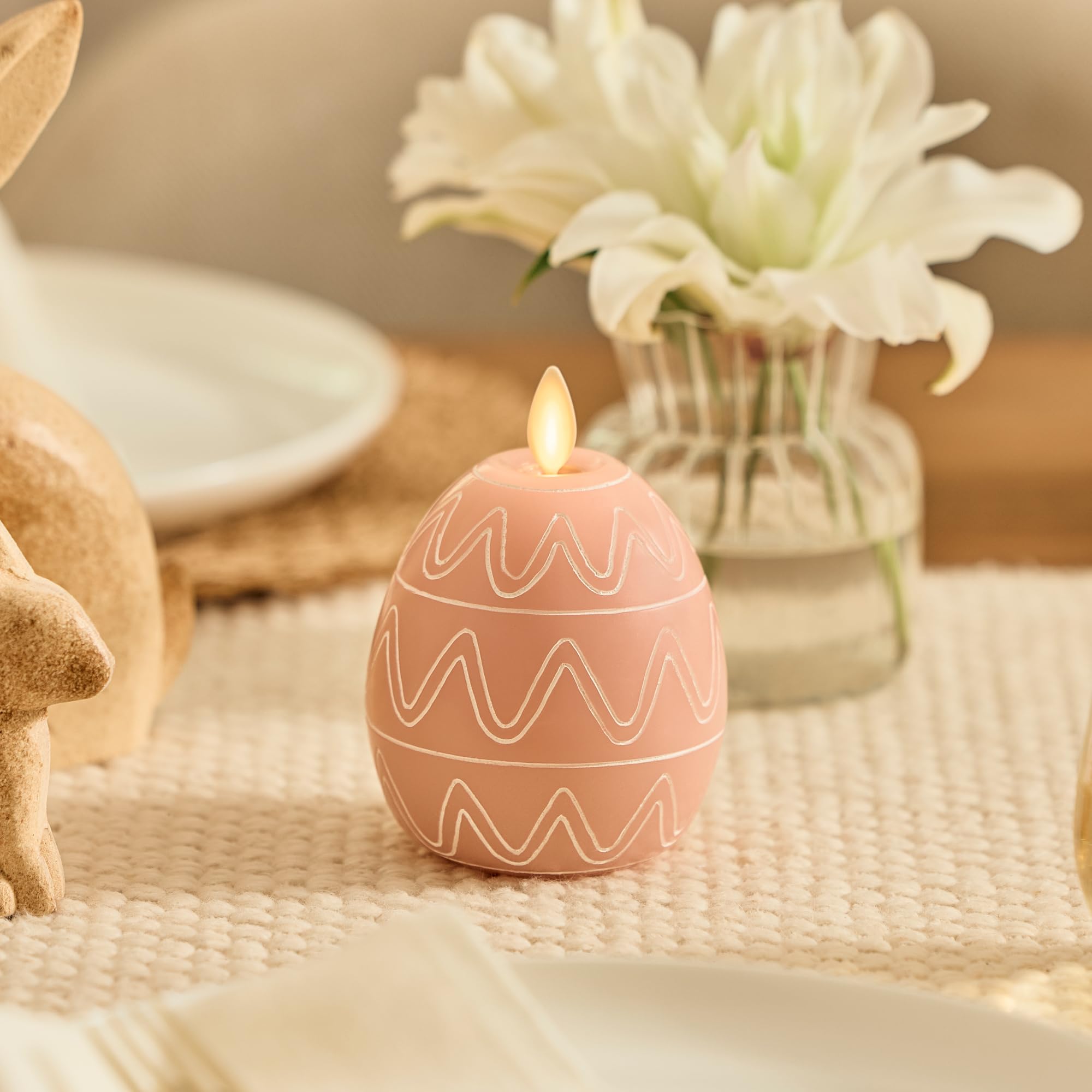 Luminara   Flameless Battery Operated Flickering Easter Egg Candle   Dusky Rose   Pack Of 1 3.1X4.3   Auto Timer Built In 5 Hour