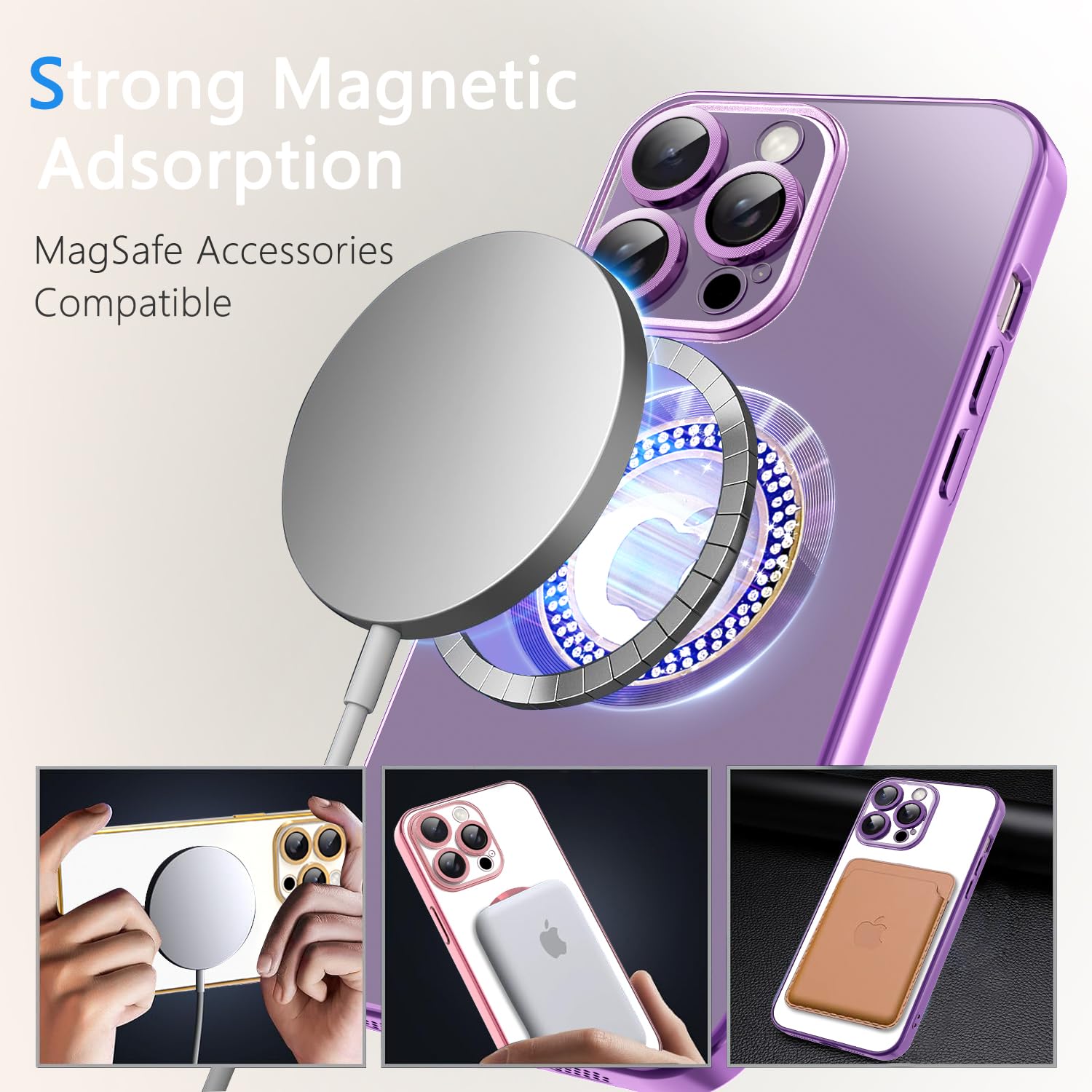 Misscase For Iphone 15 Pro Max Magnetic Glitter Case Compatible With Magsafe,Full Protection Slim Shockproof Anti Scratch Case W
