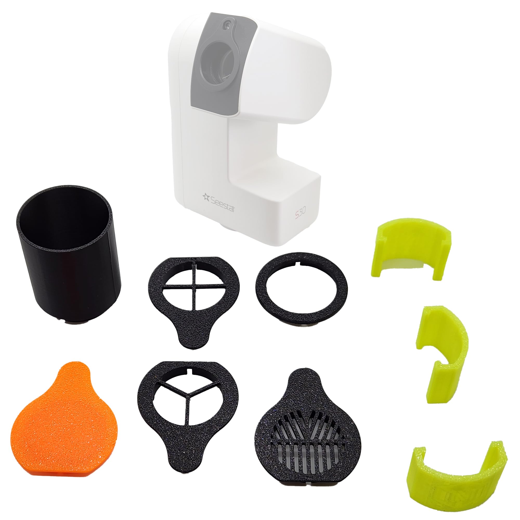 Seestar S30 Dew Shield Premium Glow Accessory Kit, Dew Shield, Dust Cap, Glow in The Dark Feet, Bahtinov Focus mask, Diffraction