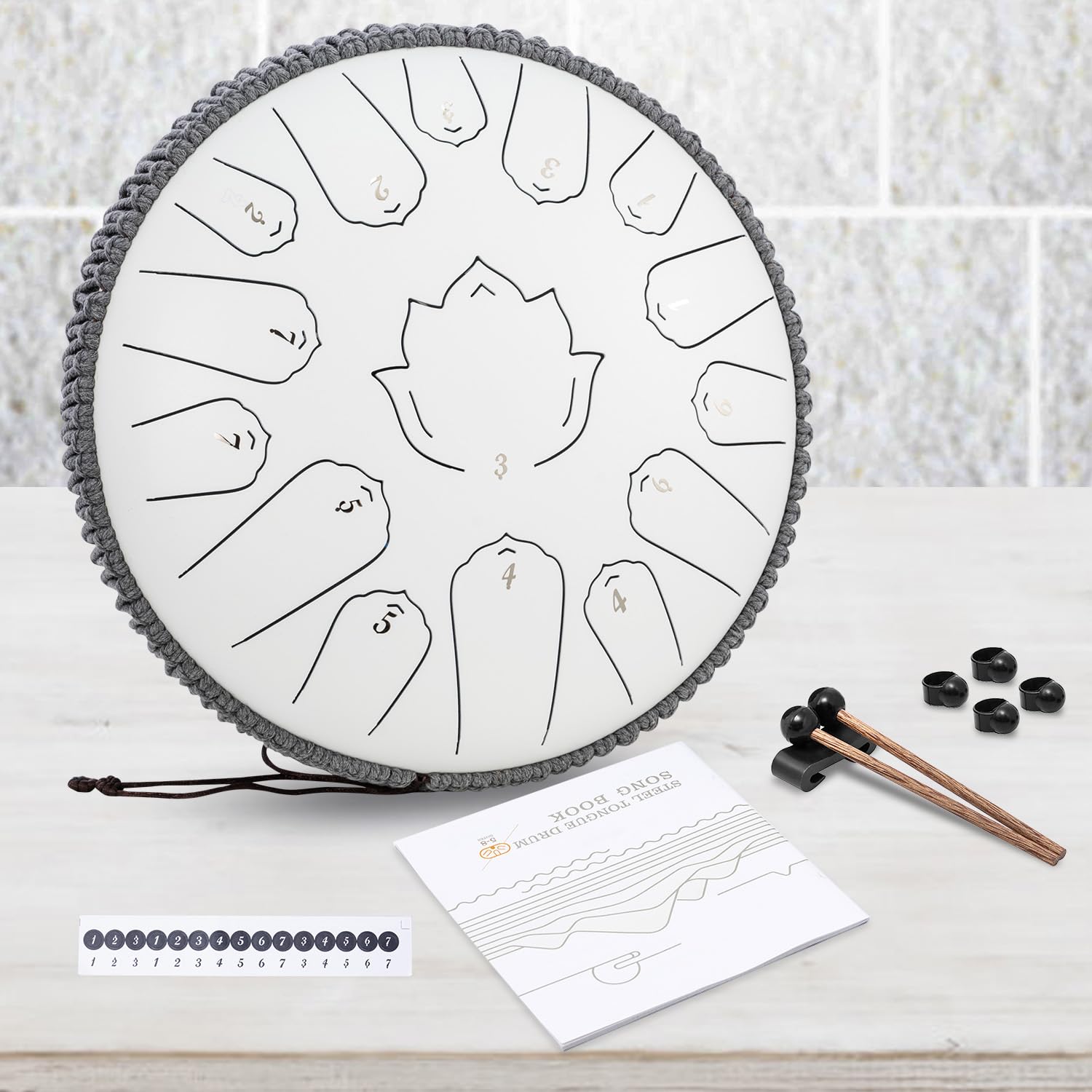 Steel Tongue Drum 13 Inch 15 Notes,Hand Drums With C Key Travel Bag Drumsticks Holder Finger Paddles And Music Book,Handpan Perc