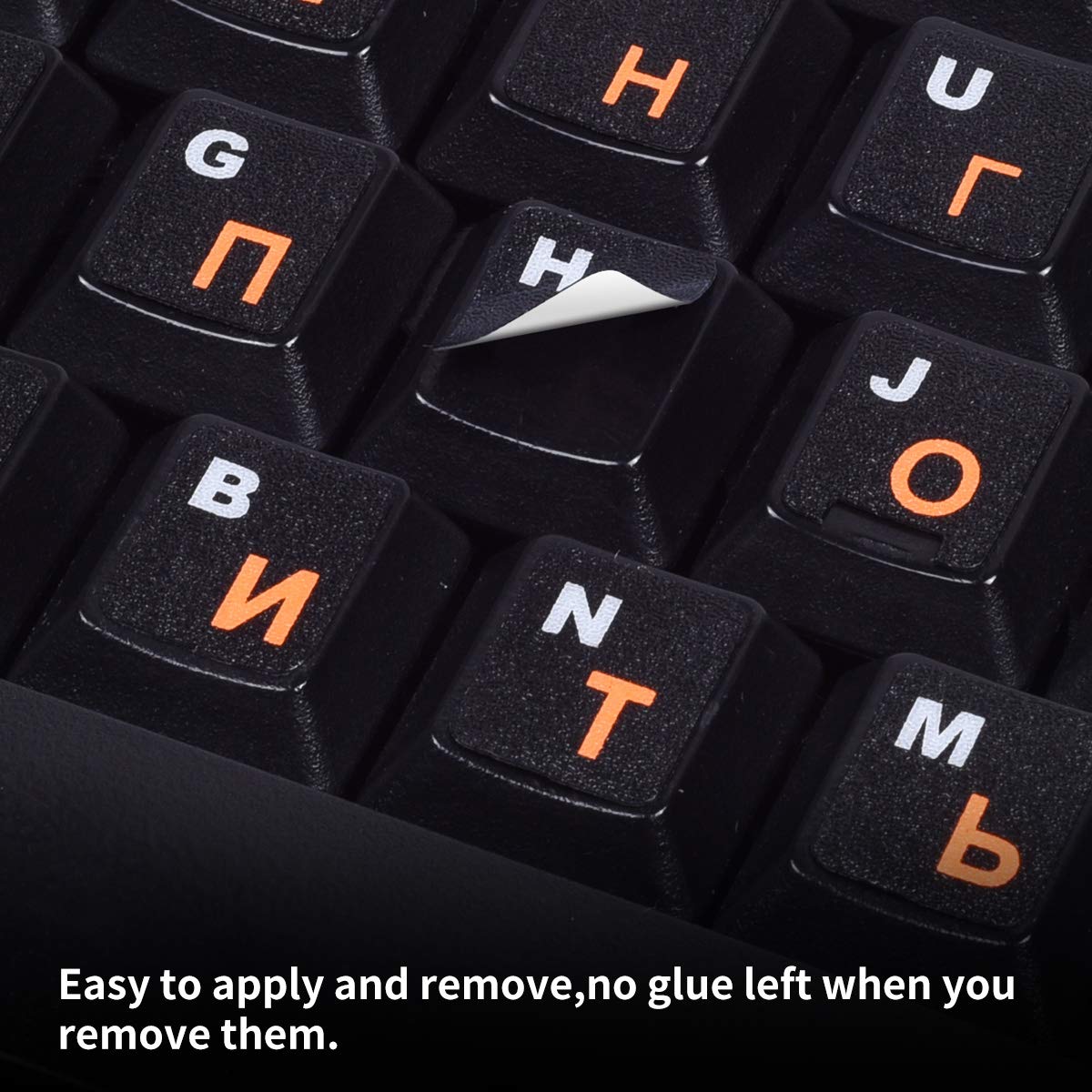 2Pcs Russian Keyboard Stickers, Russian English Keyboard Letters Replacement Sticker Orange Font With Black Background For Pc Co