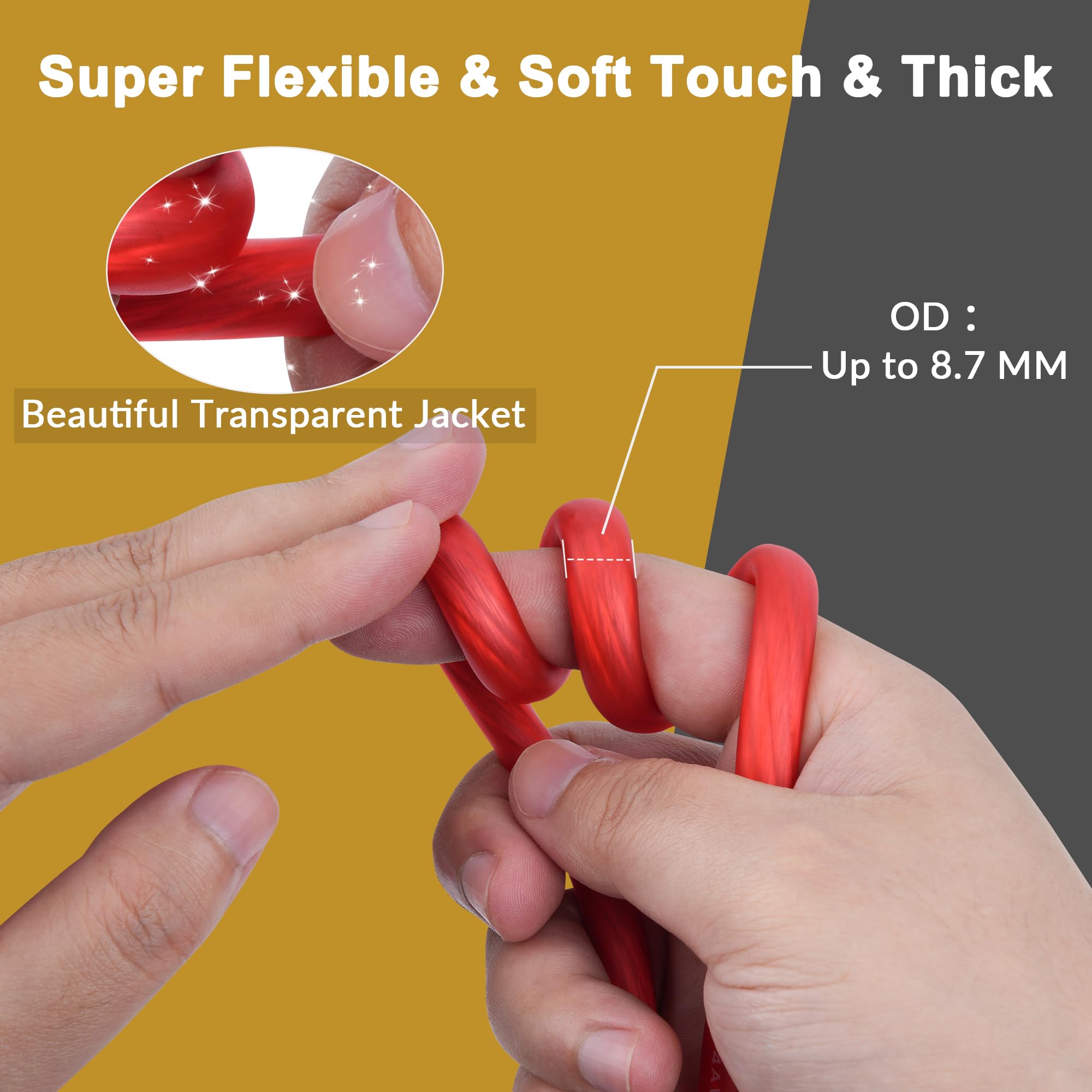 Hifind 4 Gauge 4 Awg 50 Ft Red Power/Ground Wire Cable, True Spec Transparent Flexible Soft Touch Welding Battery Cable For Car