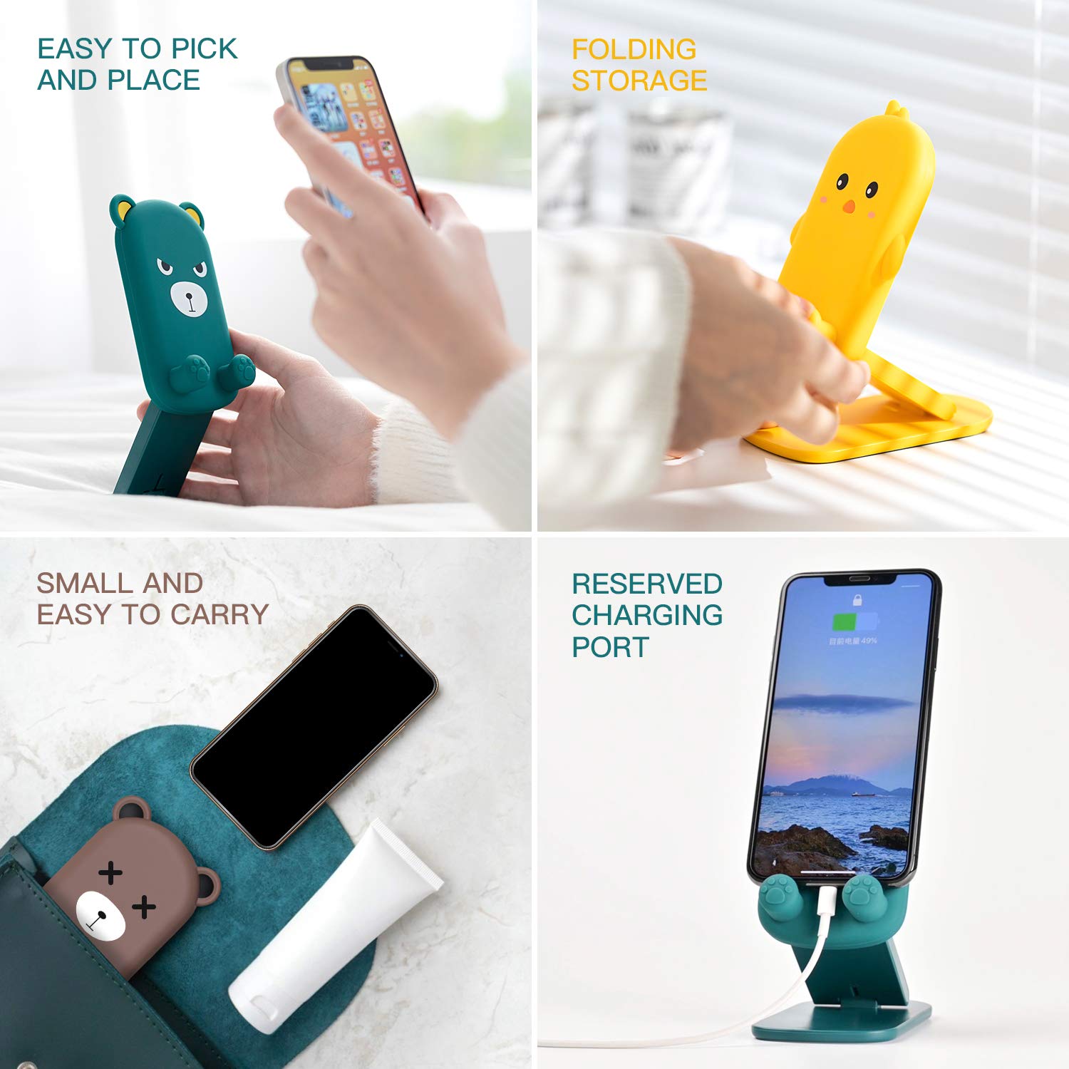 Anpdasi Cute Cell Phone Stand Foldable Adjustable Animal Phone Holder For Desk Silicone Protection Compatible With Iphone 16 15