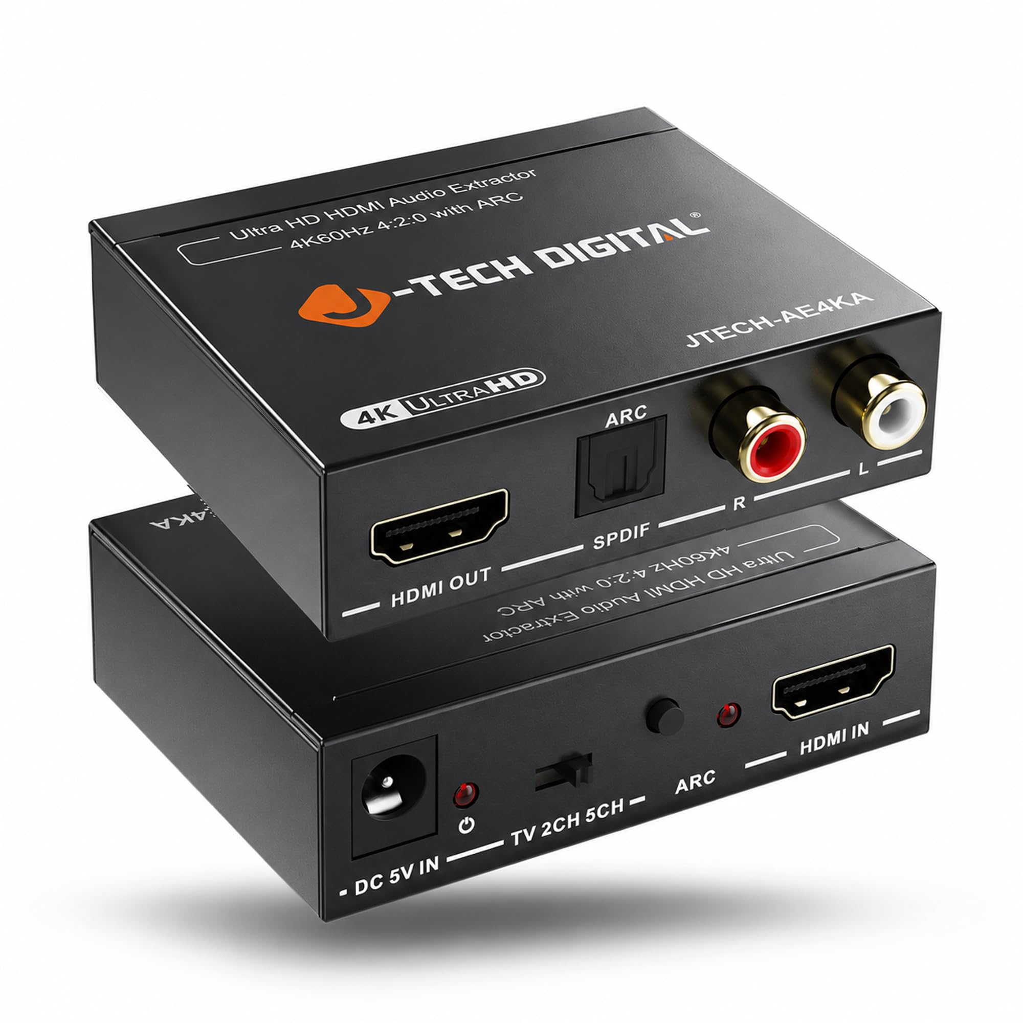J-Tech Digital HDMI Audio Extractor 4K 60Hz & ARC Support, HDMI to RCA Optical Compatible with Dolby Digital DTS Stereo for Lapt