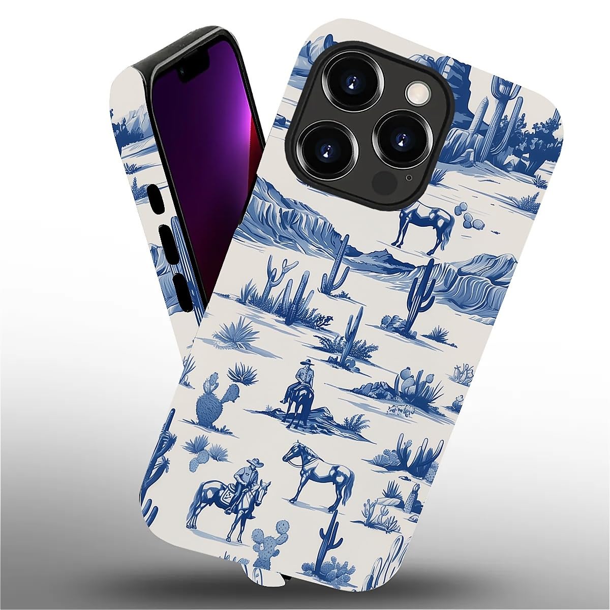 Fkbrcl4U For Iphone 13 Pro Case, Hybrid 2-Layer Silicone Protective Matte Case For Girl Women Western Cowboy Horse Cow Desert Ca