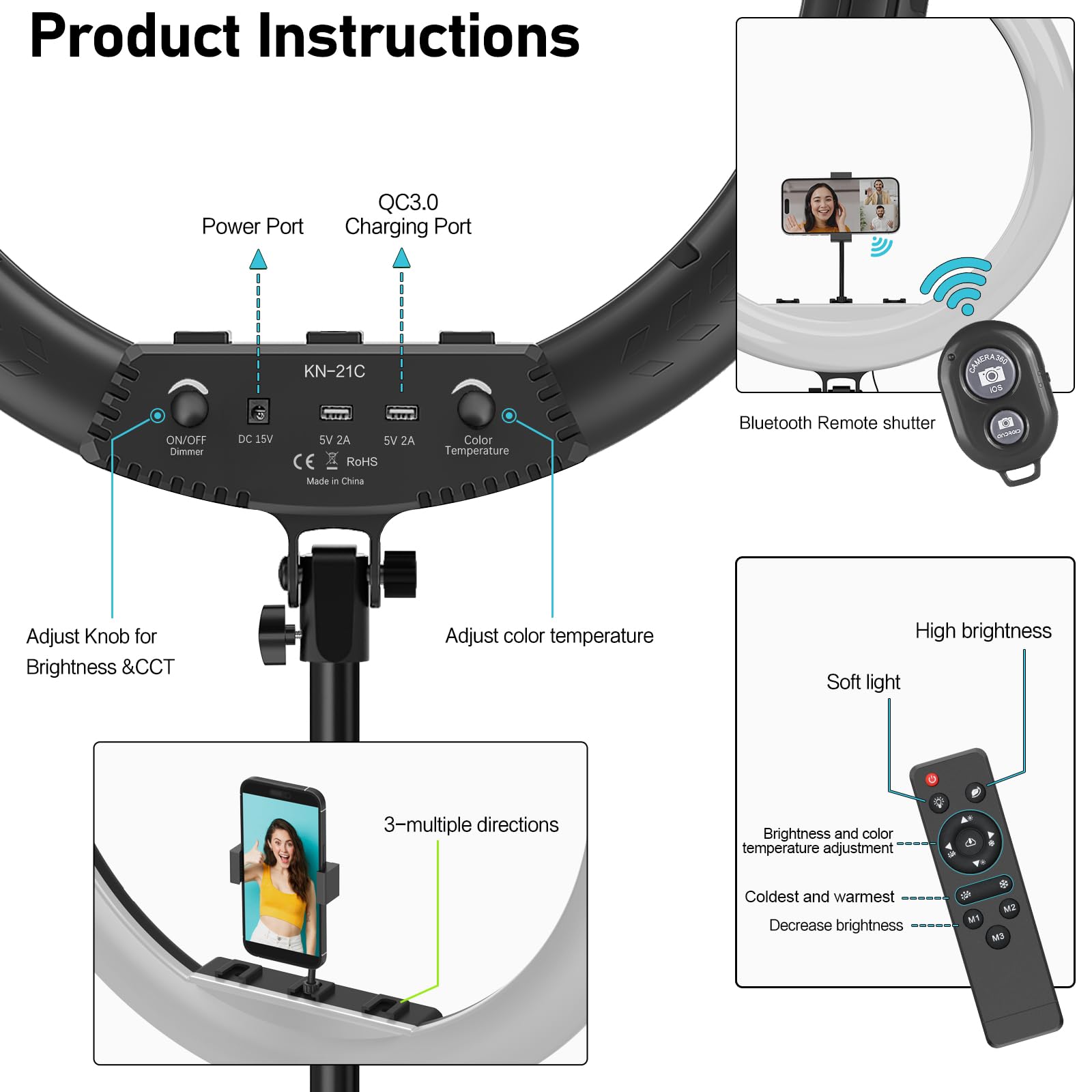 Hagibis 21 Inch Ring Light With Stand Outer 55W 5600K Dimmable Led Light, Tripod Stand,And Phone Holder,Remote Controller,Carryi