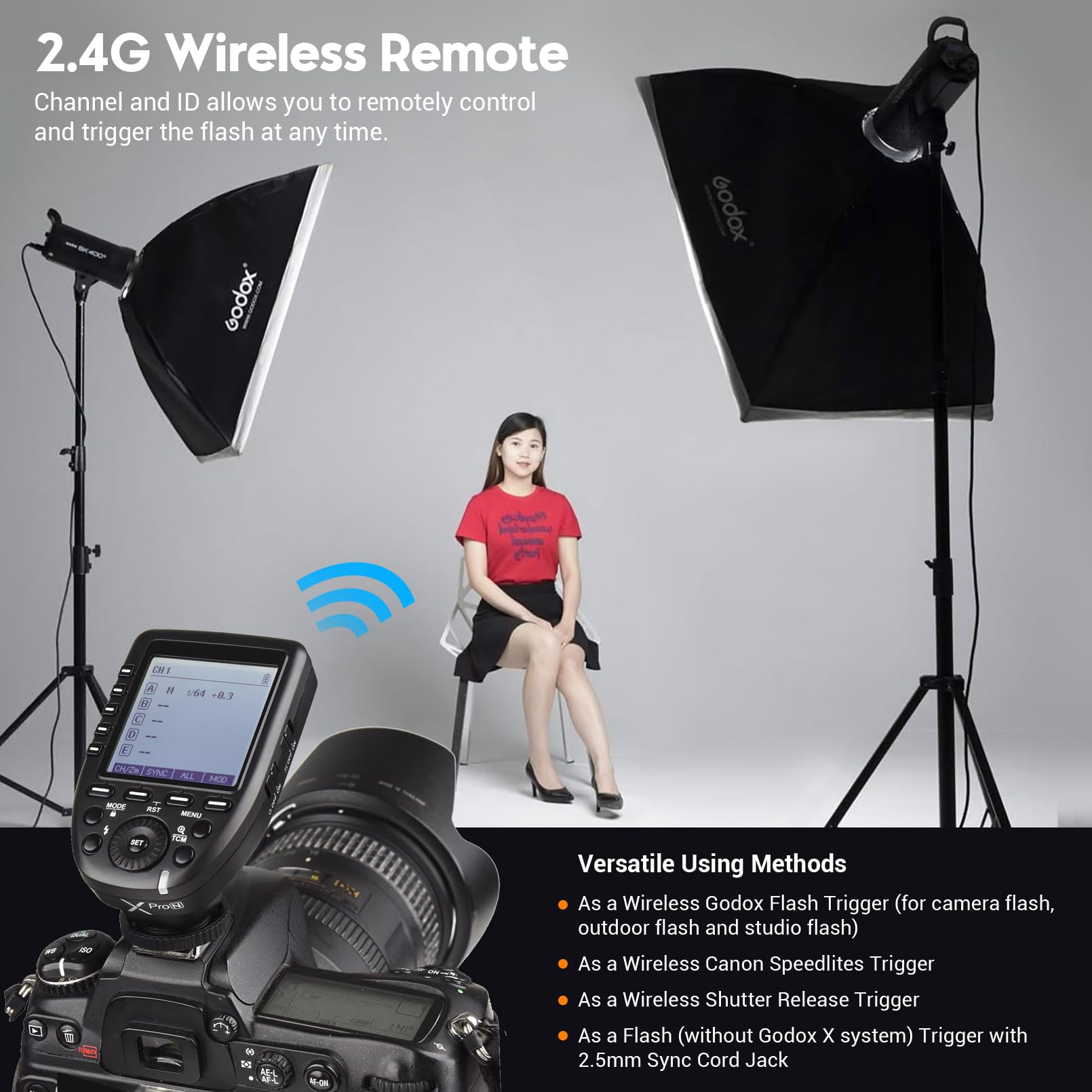 Godox Xpro N Ttl Wireless Flash Trigger Transmitter Compatible For Nikon Cameras, 1/8000S Hss Trigger, Large Screen, 11 Customiz