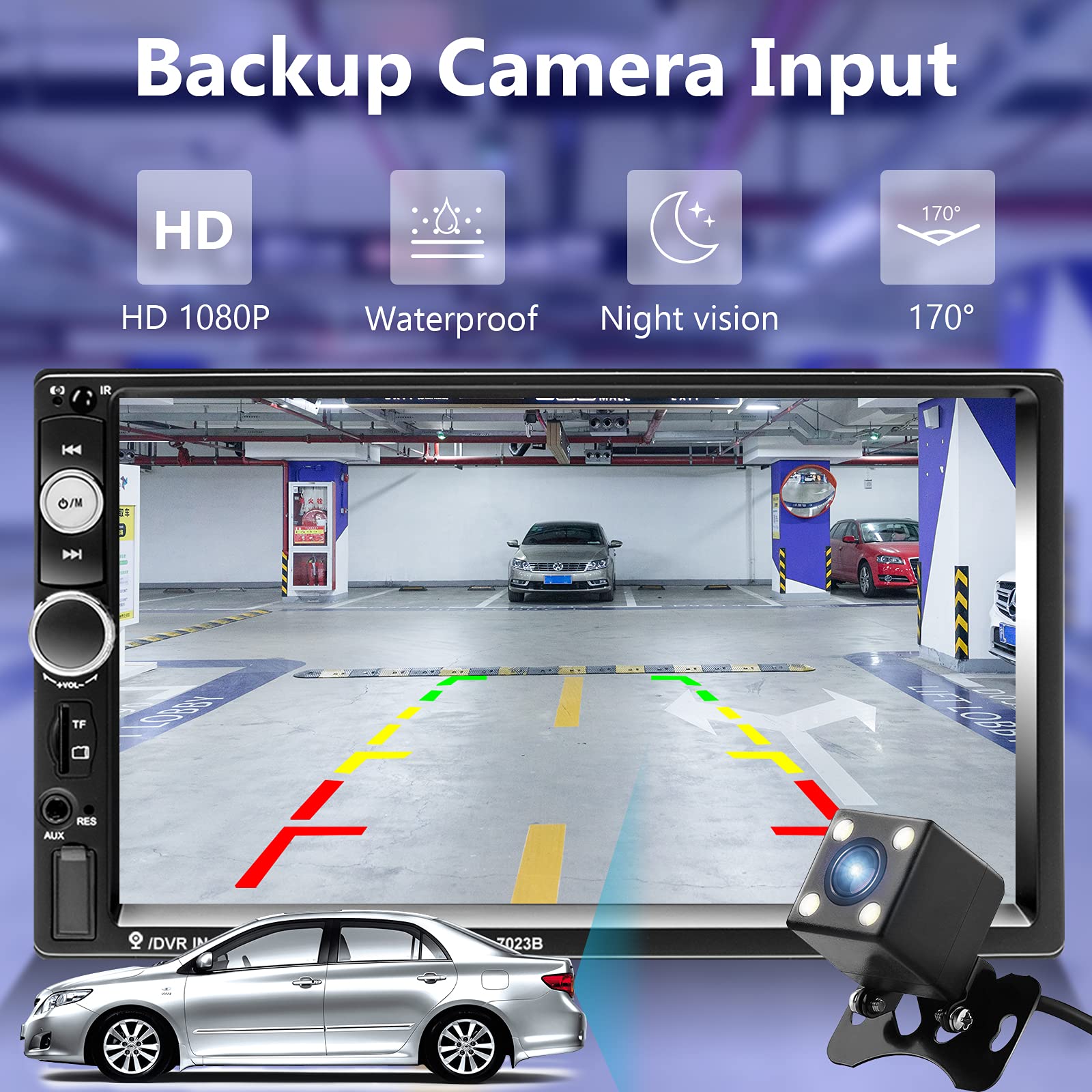 Podofo Double Din Car Stereo Radio 7 Inch Touch Screen Bluetooth Handsfree Mirror Link Usb Sd Fm Audio Receiver With Backup Camera Wireless Remote Control Steering Wheel Control