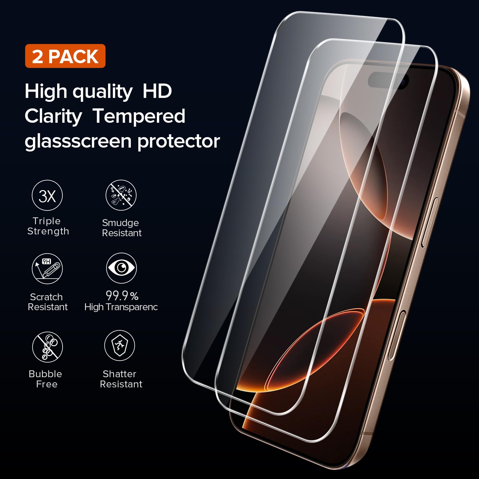 Ivoler 3 In 1 Clear Case Designed For Iphone 16 Pro Max 6.9'' 2024 With 2 Pack Tempered Glass Screen Protector Full Camera Prote