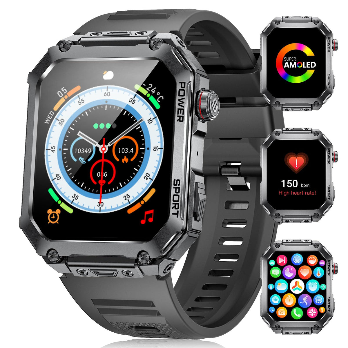 Lige Military Smart Watches For Men, 1.96 ' ' Hd Screen With Answer Make Call Smart Watch For Ios Android, Fitness Tracker With 