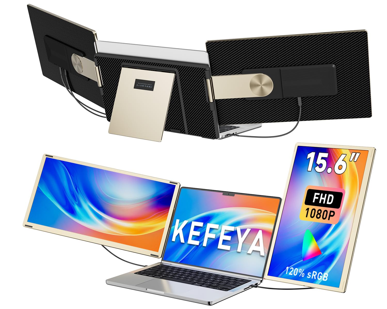 KEFEYA Laptop Screen Extender 15.6, FHD 1080P Portable Triple Monitor for Laptops 13-17.3, 120% sRGB 235 Rotation Detachable Lap