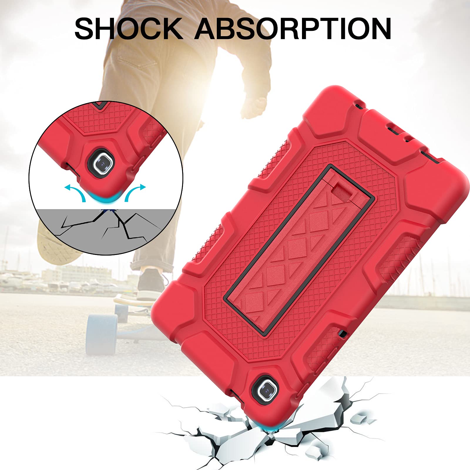 Azzsy Tablet Case For Samsung Galaxy Tab A7 Lite 8.7 Inch 2021 (Sm T220/T225), Heavy Duty Shockproof Rugged Protective Case, Red