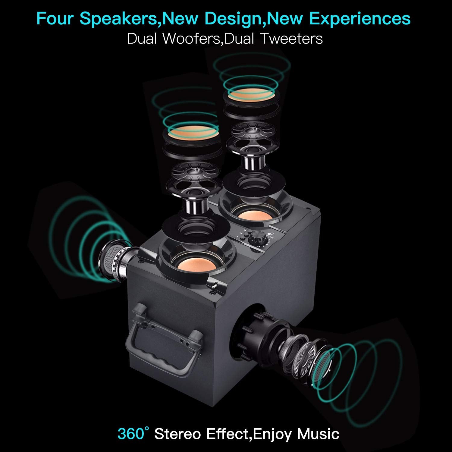 60W (80W Peak) Portable Bluetooth Speaker With Double Subwoofer Heavy Bass, Bluetooth 5.0 Wireless 100Ft Outdoor Speaker, Suppor