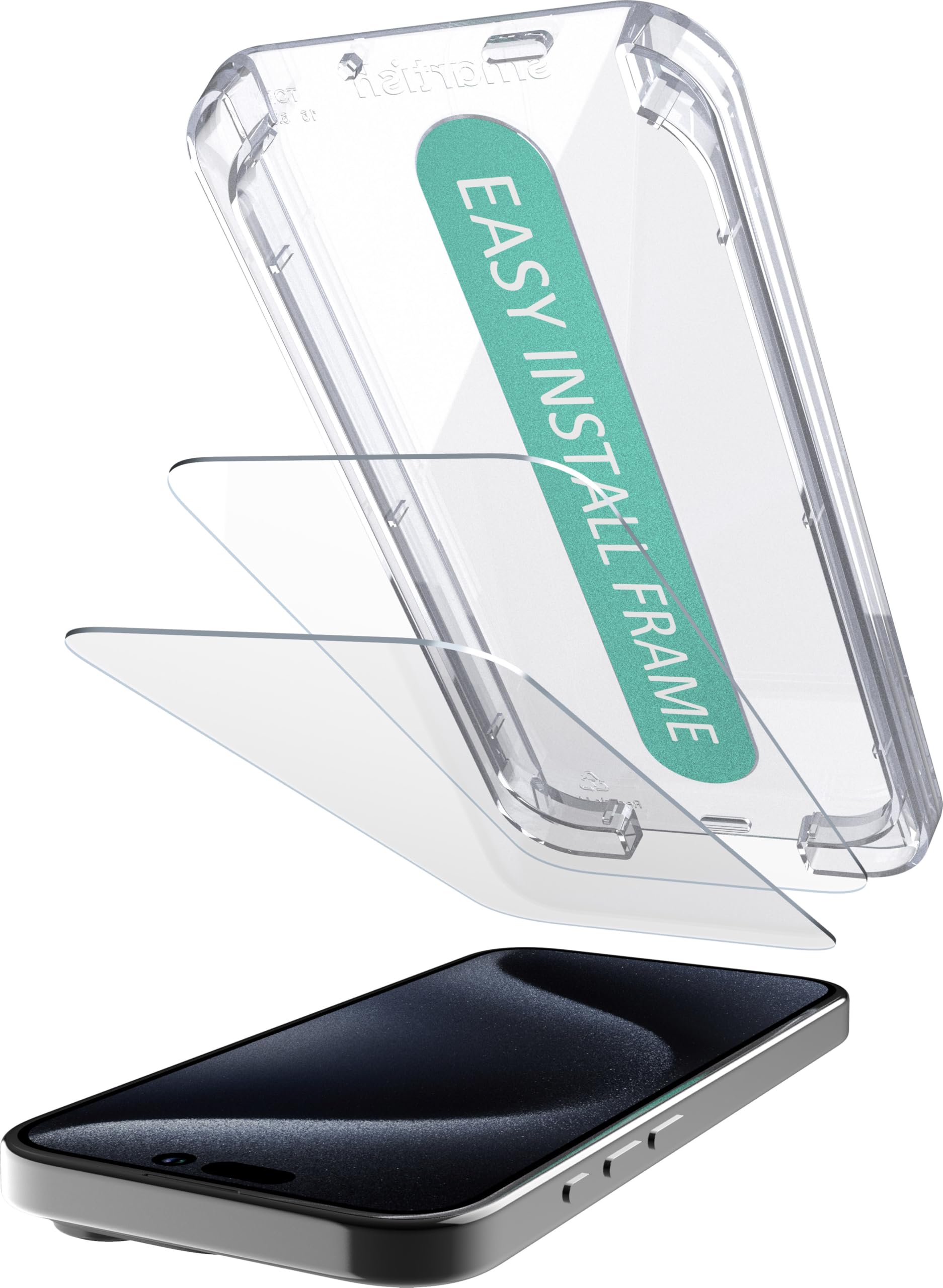 Smartish iPhone 15 Plus Screen Protector - 2-Pack Tempered Glass Screen Protectors - Tuff Sheet - 9H Easy Install Frame [Scratch