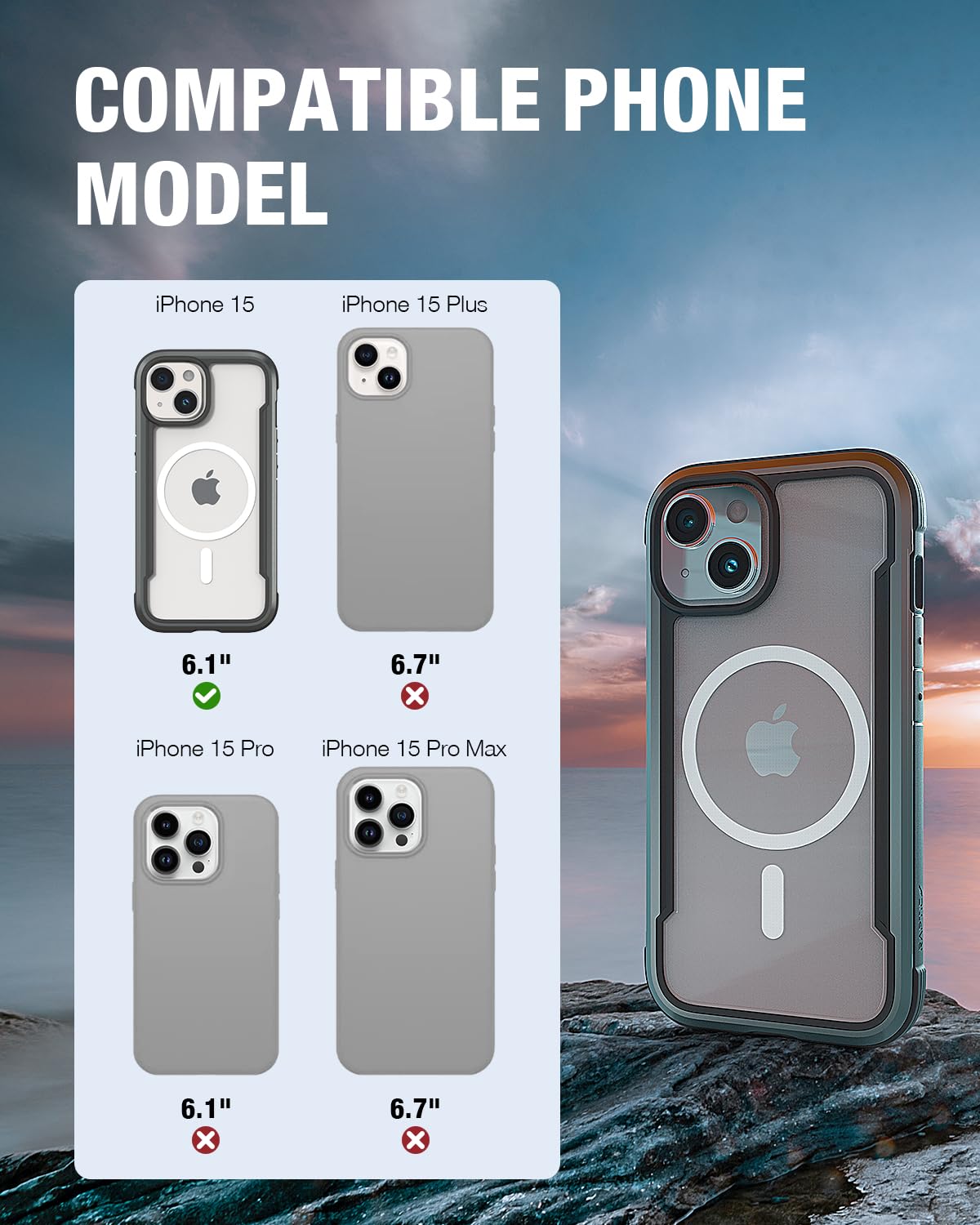 Raptic Shield Magnetic For Iphone 15 Case, Compatible With Magsafe, Shockproof Protective Clear Case, Military Grade 10Ft Drop T