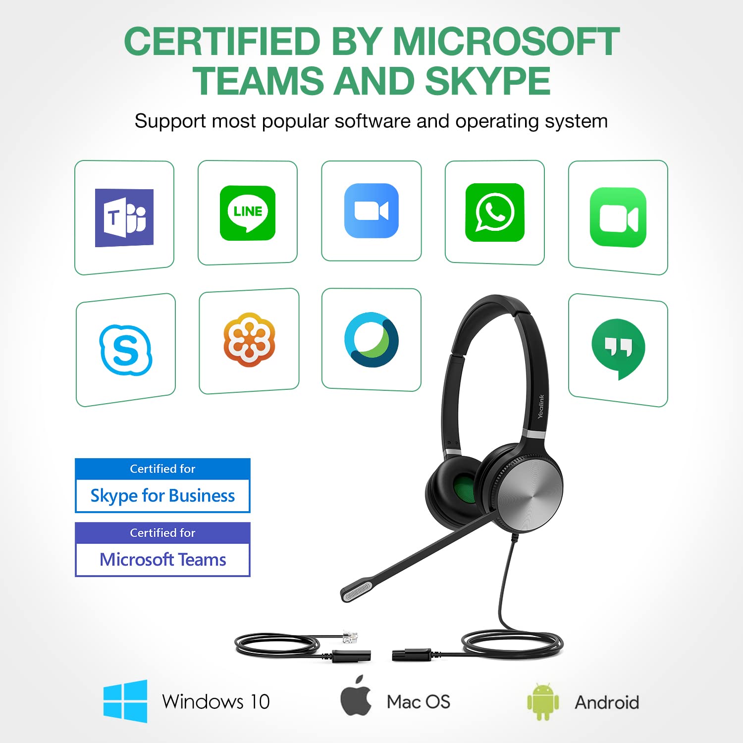 Yealink Phone Headsets For Office Phones Yhs36 Qd To Rj9 Wired Headset Compatible With Poly Snom Grandstream Phones Desk Landlin