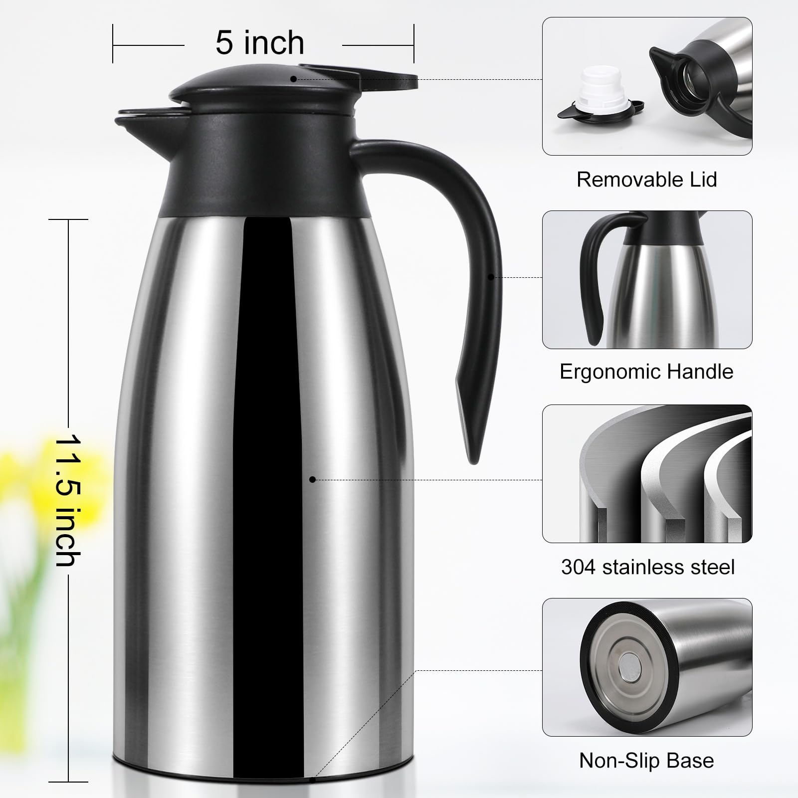 70 Oz Thermal Coffee Carafe, Updated Insulated Stainless Steel Coffee Carafes For Keeping Hot Coffee & Water Hot Beverage 12Hour