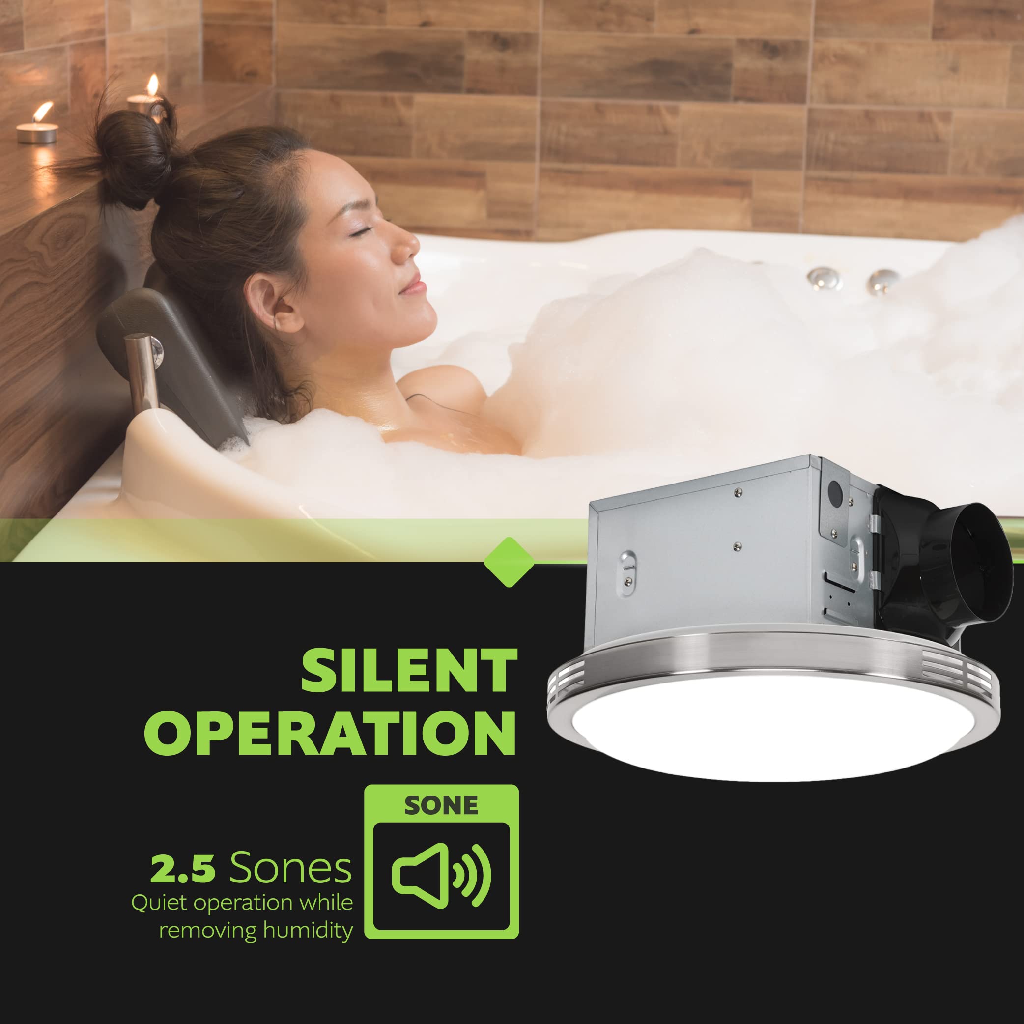 Homewerks 7105 07 Bathroom Fan With Led Light Ceiling Mount Exhaust Ventilation Silent 2.5 Sones 100 Cfm, Decorative Brushed Nic