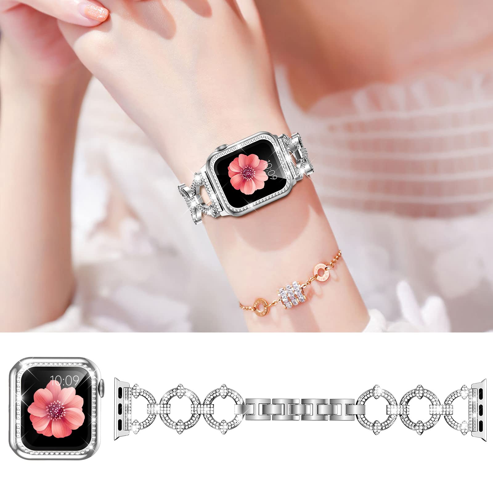 Mesime Compatible With Apple Watch Band 38Mm 40Mm 41Mm 42Mm 44Mm 45Mm 46Mm, Women Girl Bling Diamond Jewelry Metal Strap Bands W