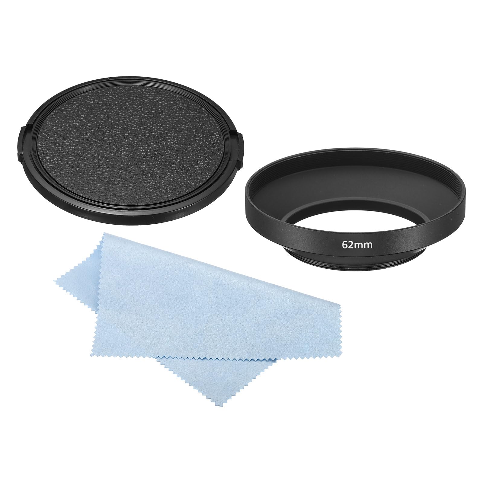 Patikil 62Mm Lens Hood, Wide Angle Matte Surface Anti Reflective Inside Hood With Cap And Cleaning Cloth For Camera Lens, Black