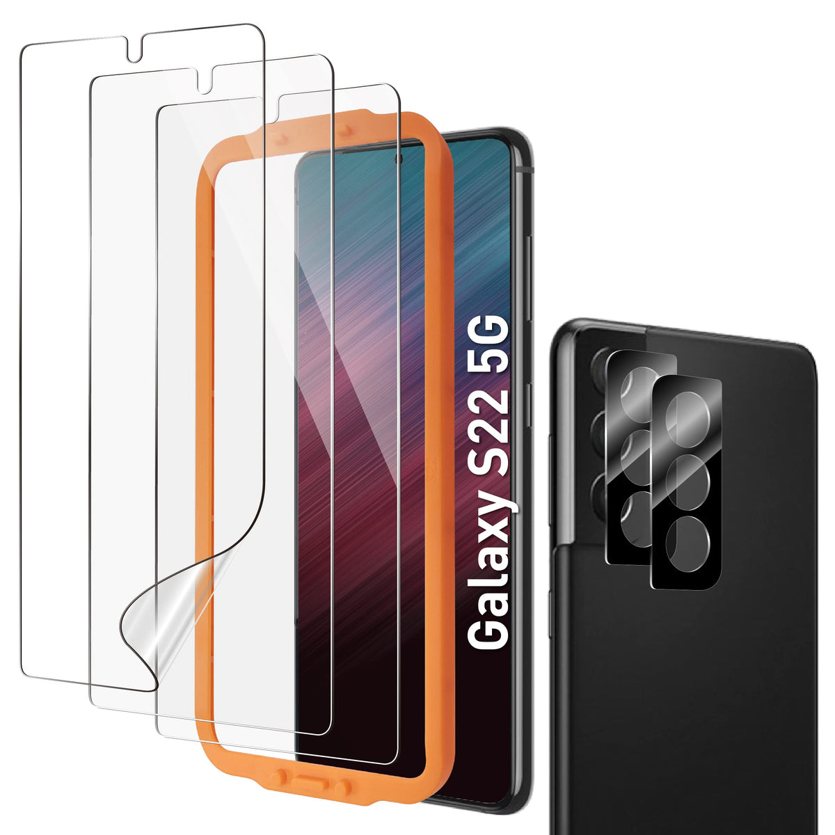 Aacl [3+2 Pack] For Galaxy S22 Screen Protector & Camera Lens Protector For Samsung Galaxy S22 5G, 6.1 Inch, 7H Hybrid Film[Fing