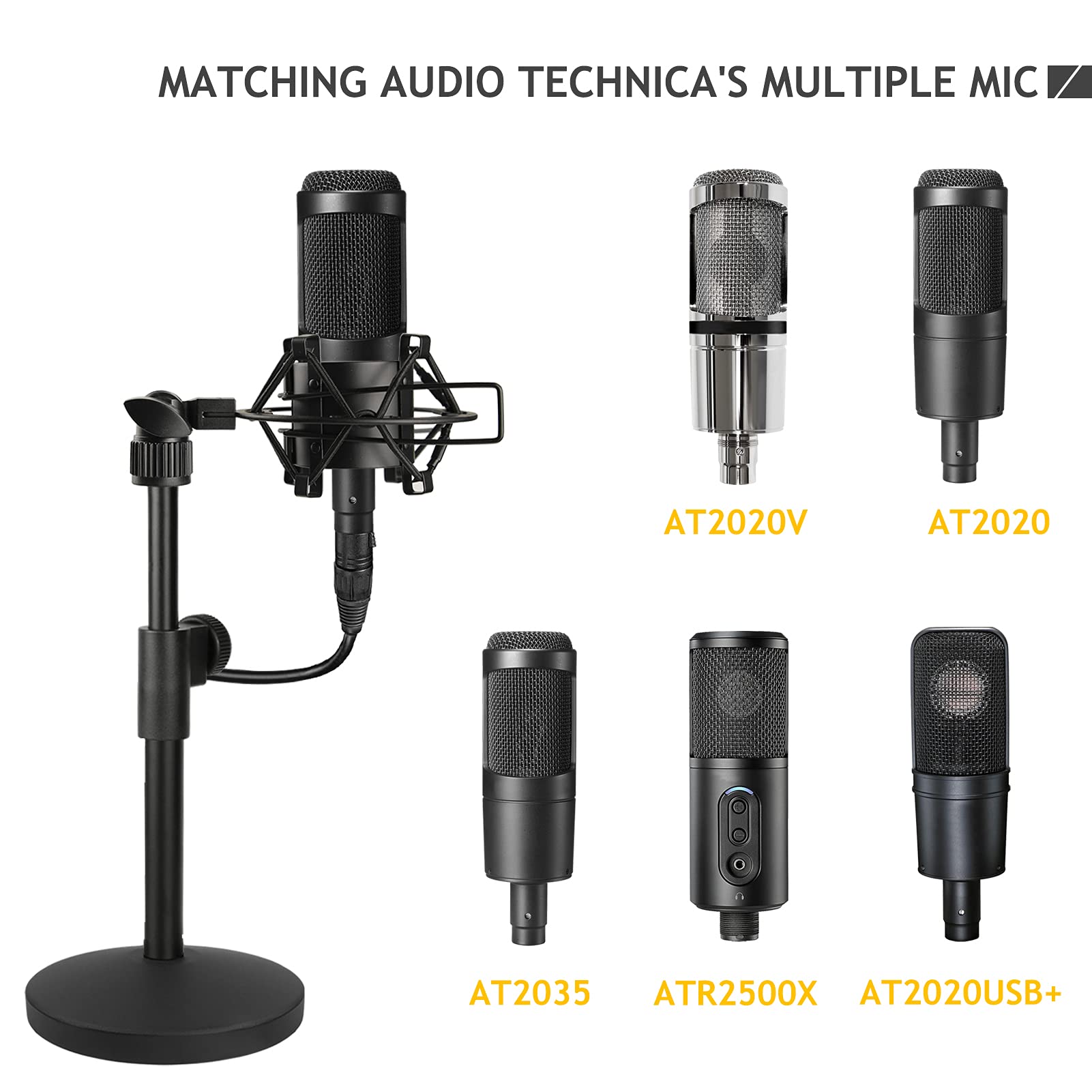 At2020 Desktop Microphone Stand, Adjustable Table Mic Stand With Mic Shock Mount For Audio Technica At2020 At2020Usb+ At2035 Atr2500 Condenser Studio Microphone By Frgyee