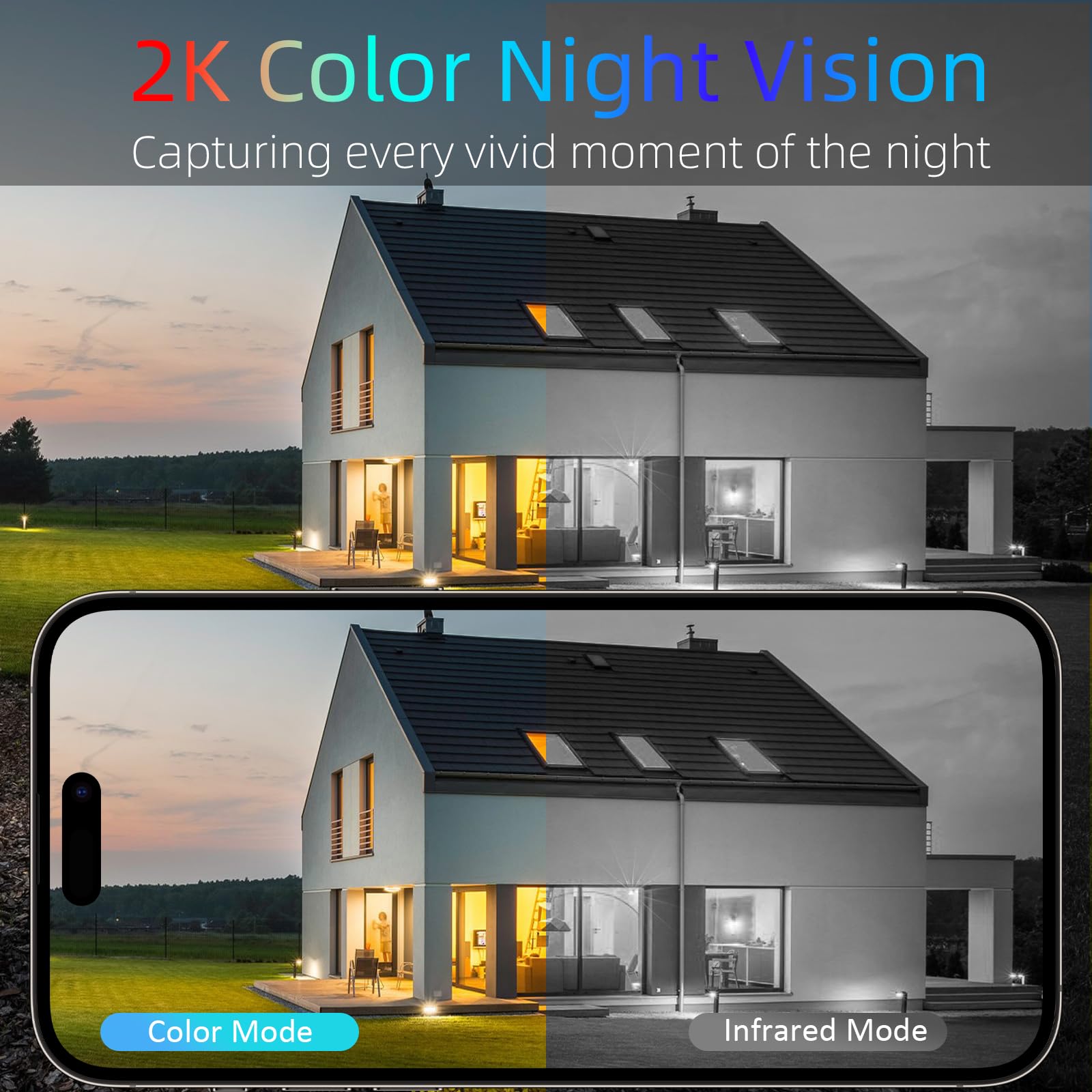 Rraycom Security Cameras Wireless Outdoor, 2Pcs 2K Cameras For Home Security With Motion Detection Siren Alarm Wifi Surveillance Indoor Camera, Color Night Vision, 2 Way Talk, Waterproof, Cloud/Sd