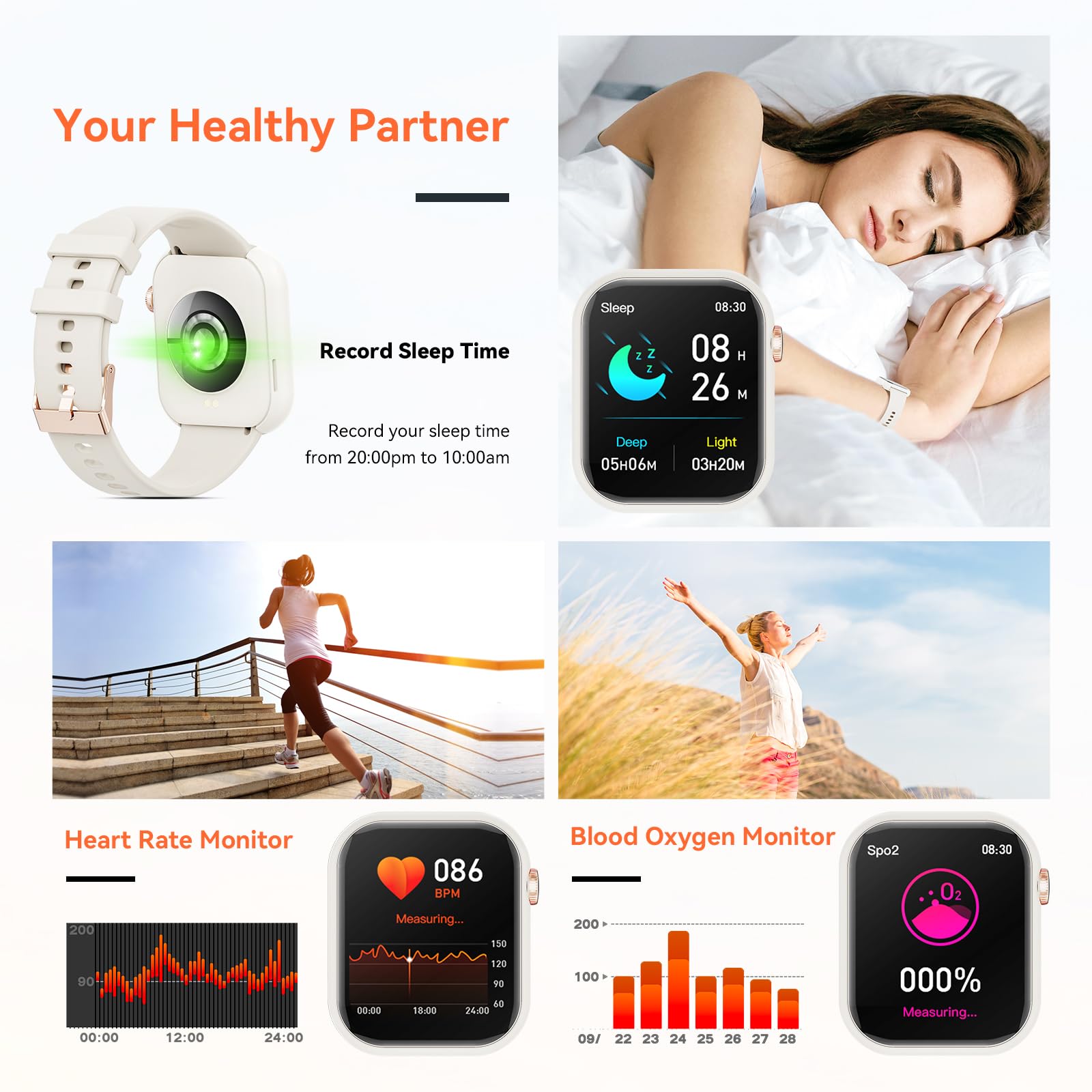 Hwagol Smart Watch (Answer/Make Call)2024 Newest 1.85 Inch Fitness Tracker, Heart Rate/Sleep Monitor/Pedometer/Calories, Multipl