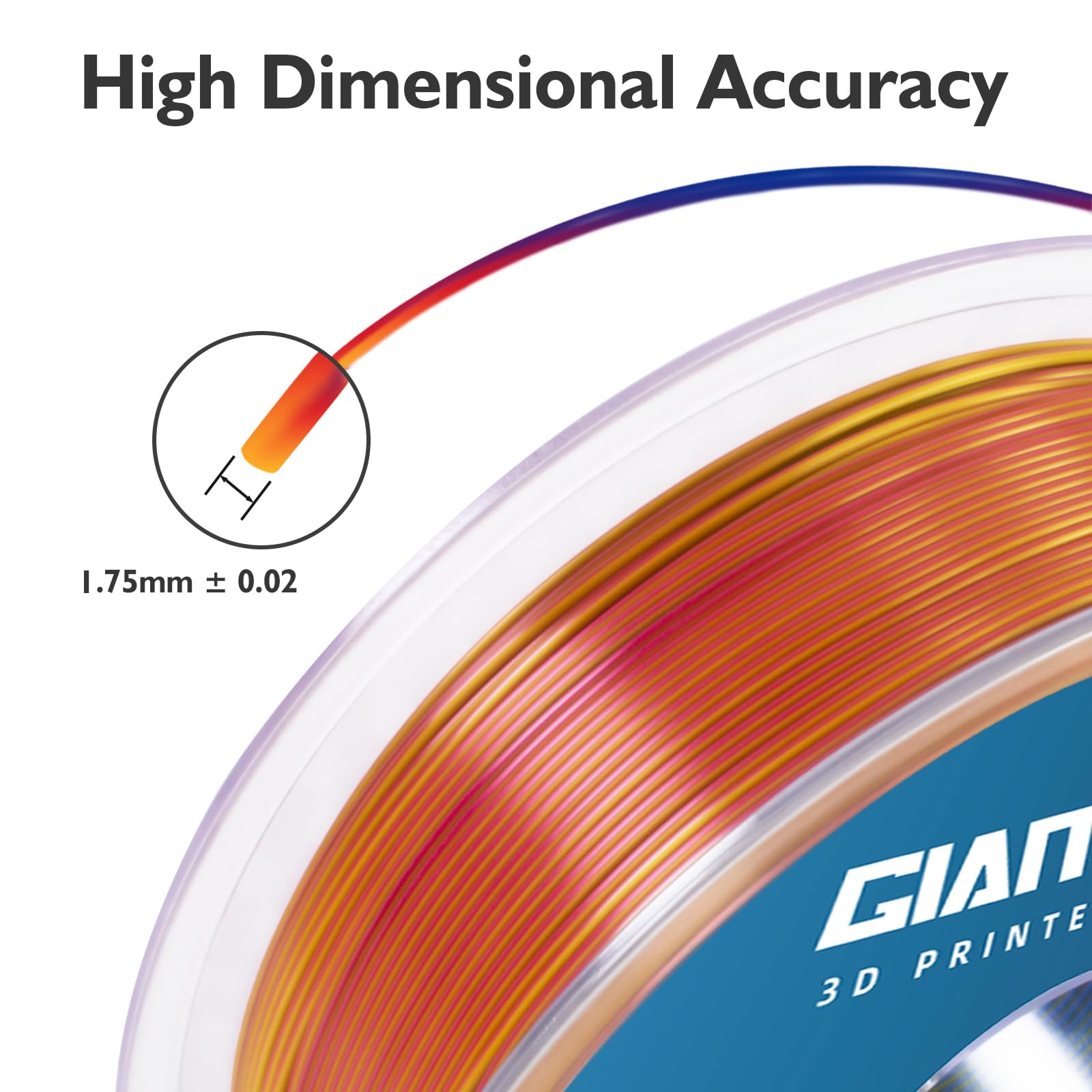 Giantarm Tri Colors Silk Pla Filament, 3D Printer Filament 1.75Mm +/ 0.02Mm, 1Kg (2.2Lbs) Spool, Vacuum Packaging (Red+Yellow+Bl
