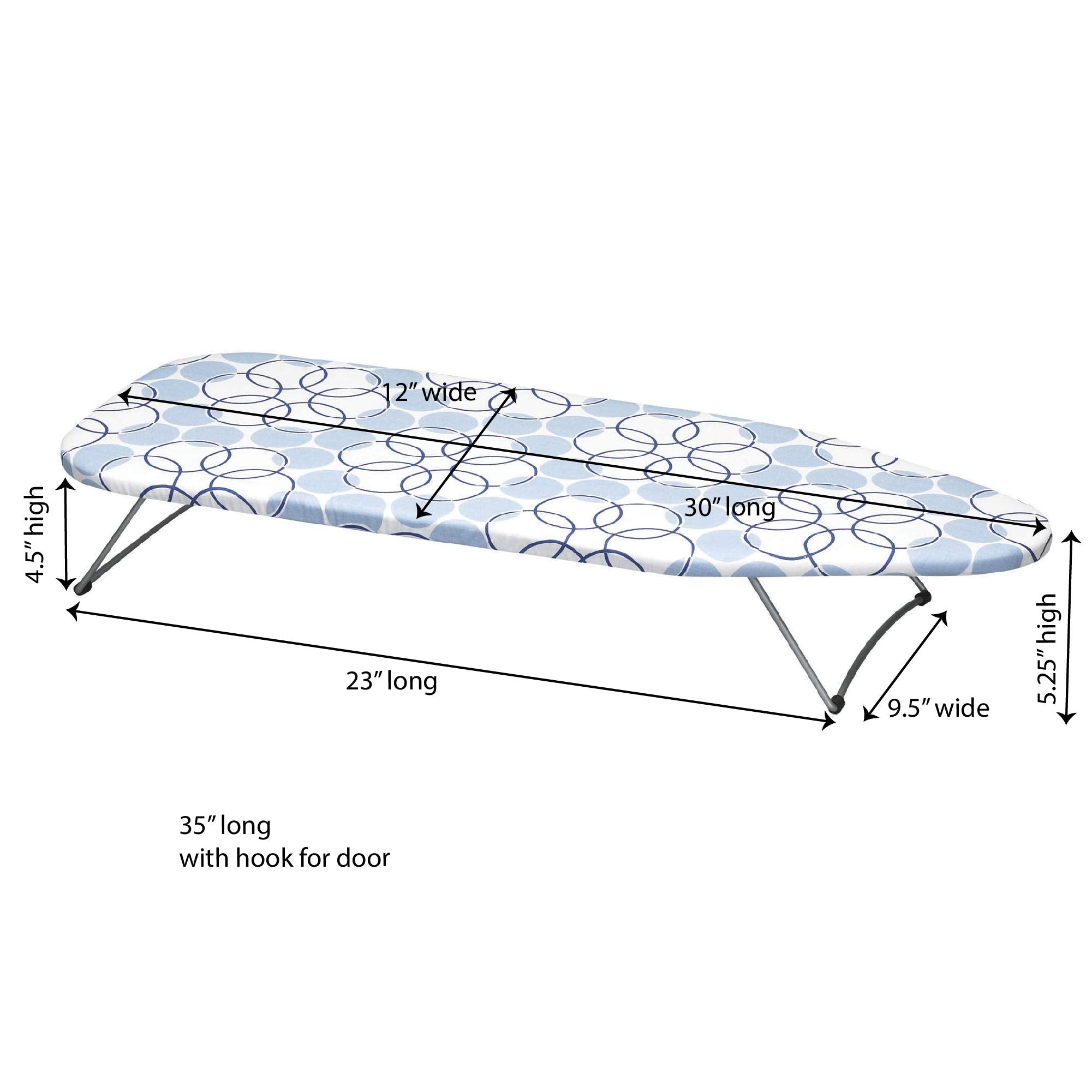 Household Essentials 122101 Small Tabletop Ironing Board With Folding Legs   Magic Rings Cover And Pad,Blue Rings