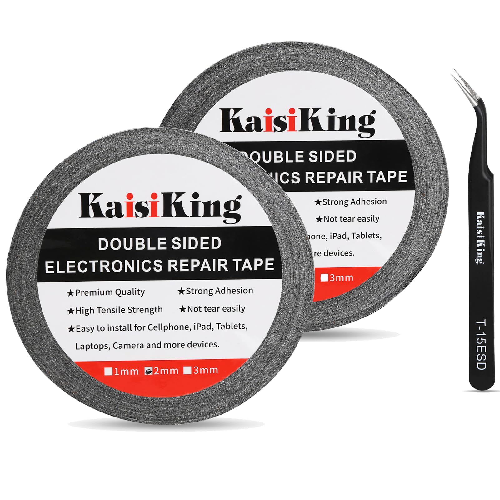 Kaisiking 2Pcs 2Mm X 50M Lcd Repair Tape Phone Screen Adhesive Tape Lcd Touch Screen Repair Tape With 1 Tweezers For Cell Phone,
